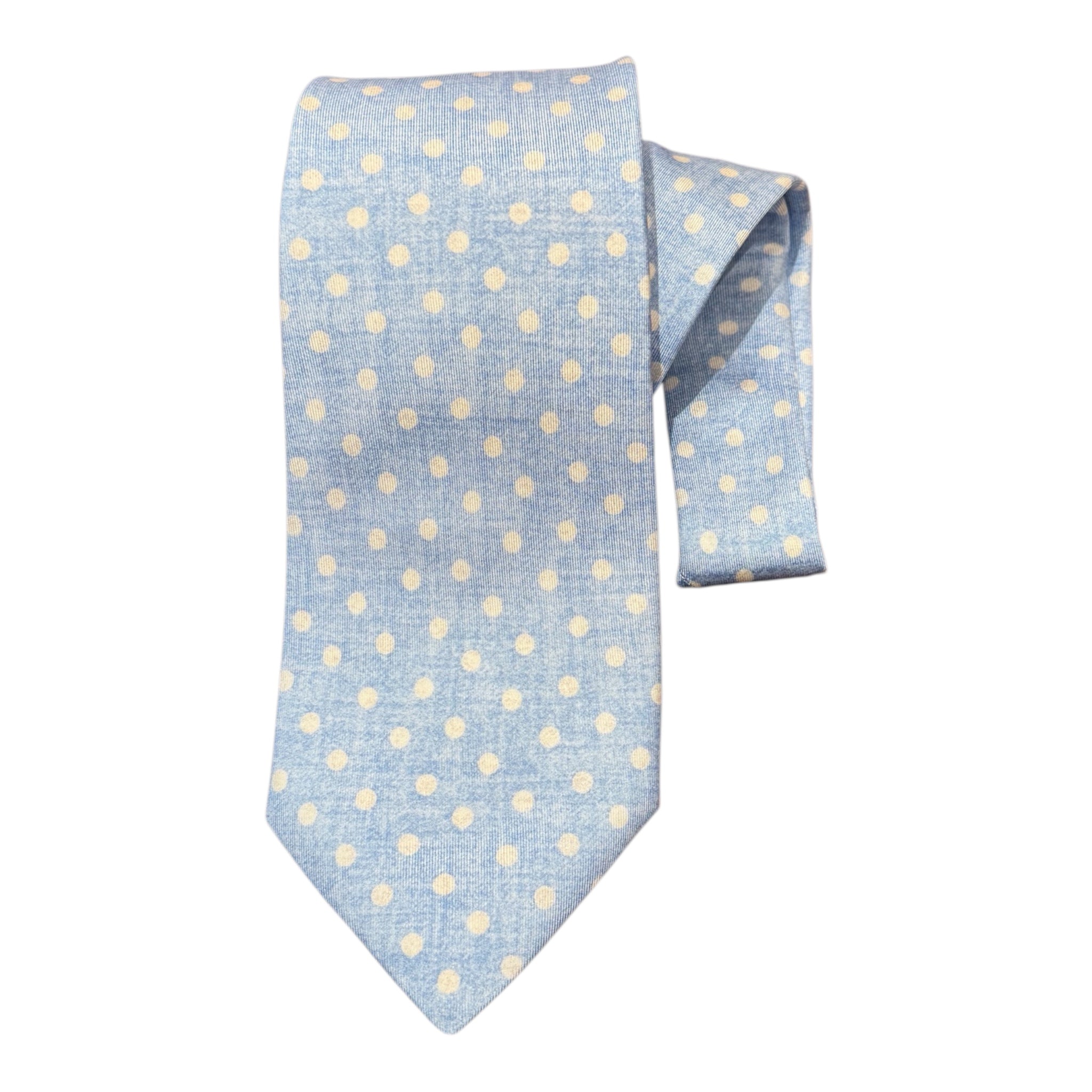 Polka Dot Seven Fold Silk Tie - Light Blue TIES