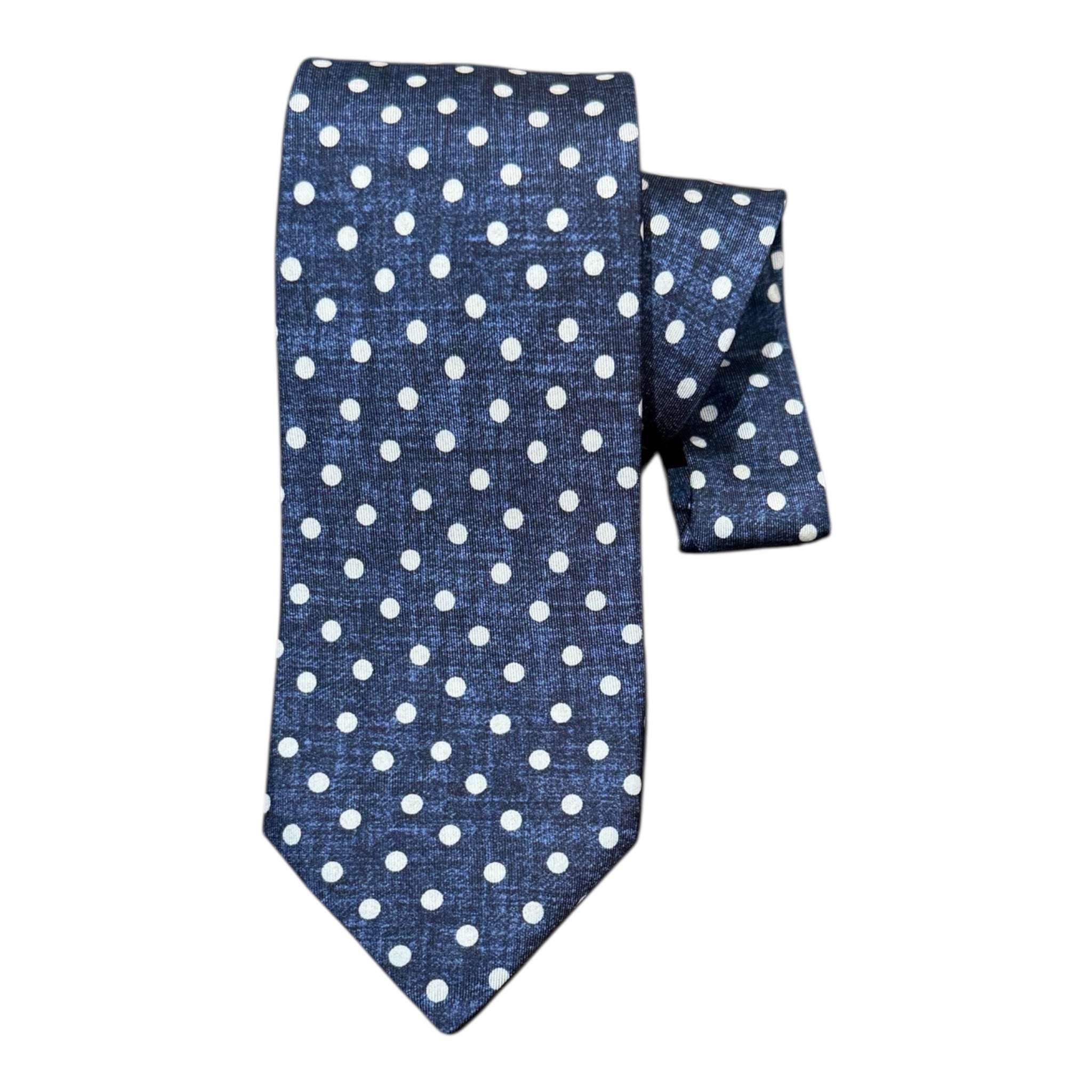 Polka Dot Seven Fold Silk Tie - Navy TIES