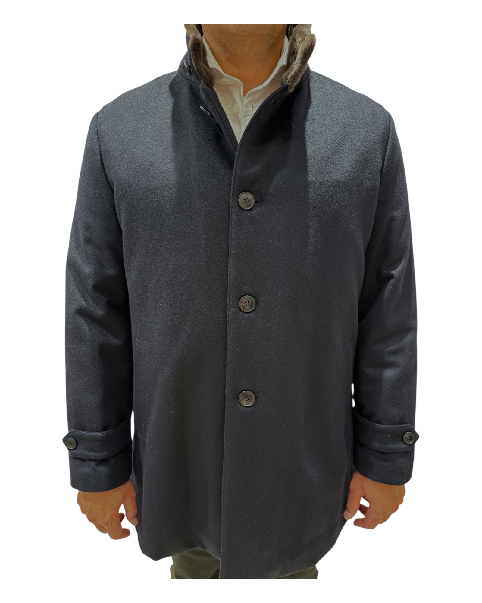 Pure Cashmere 3/4 Coat with Nutria Lining - Midnight Blue OUTERWEAR50 EU