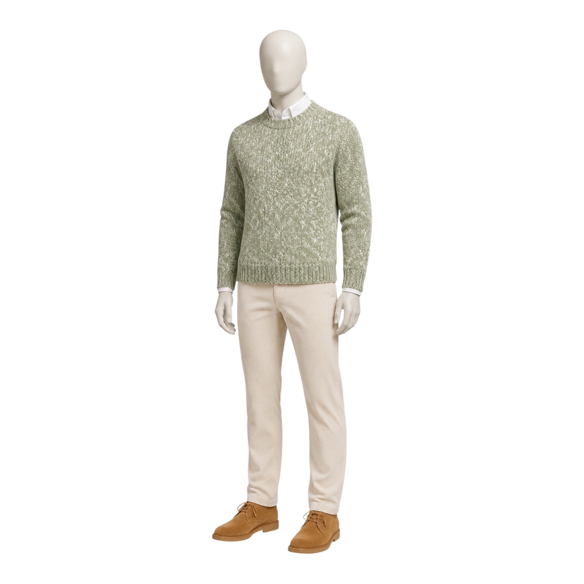 Pure Cashmere Cable Knit Melange Crewneck Sweater in Green SWEATERS50 EU