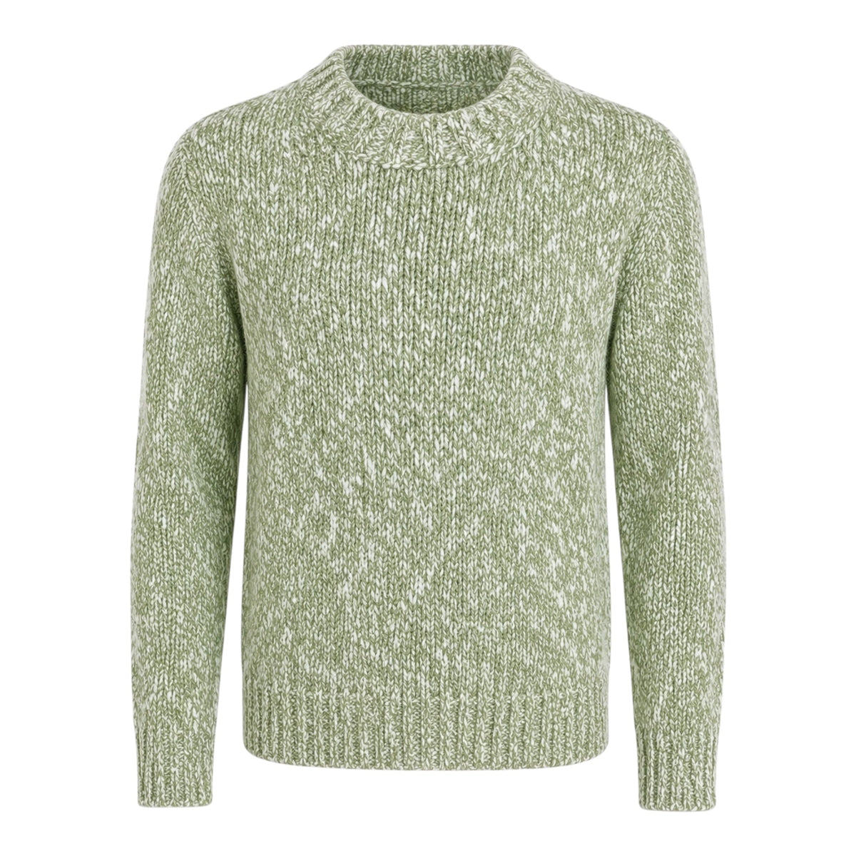 Pure Cashmere Cable Knit Melange Crewneck Sweater in Green SWEATERS50 EU