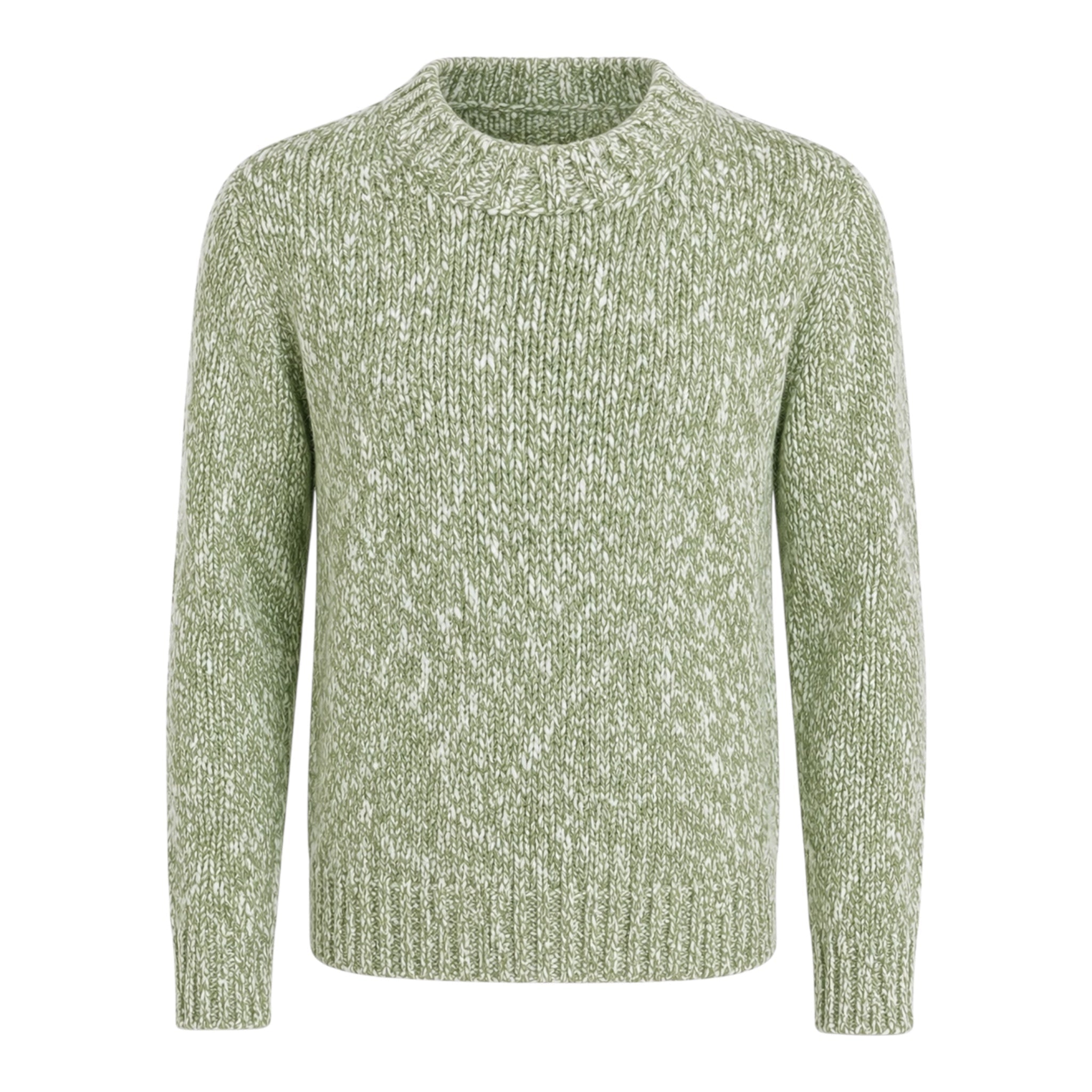 Pure Cashmere Cable Knit Melange Crewneck Sweater in Green SWEATERS50 EU