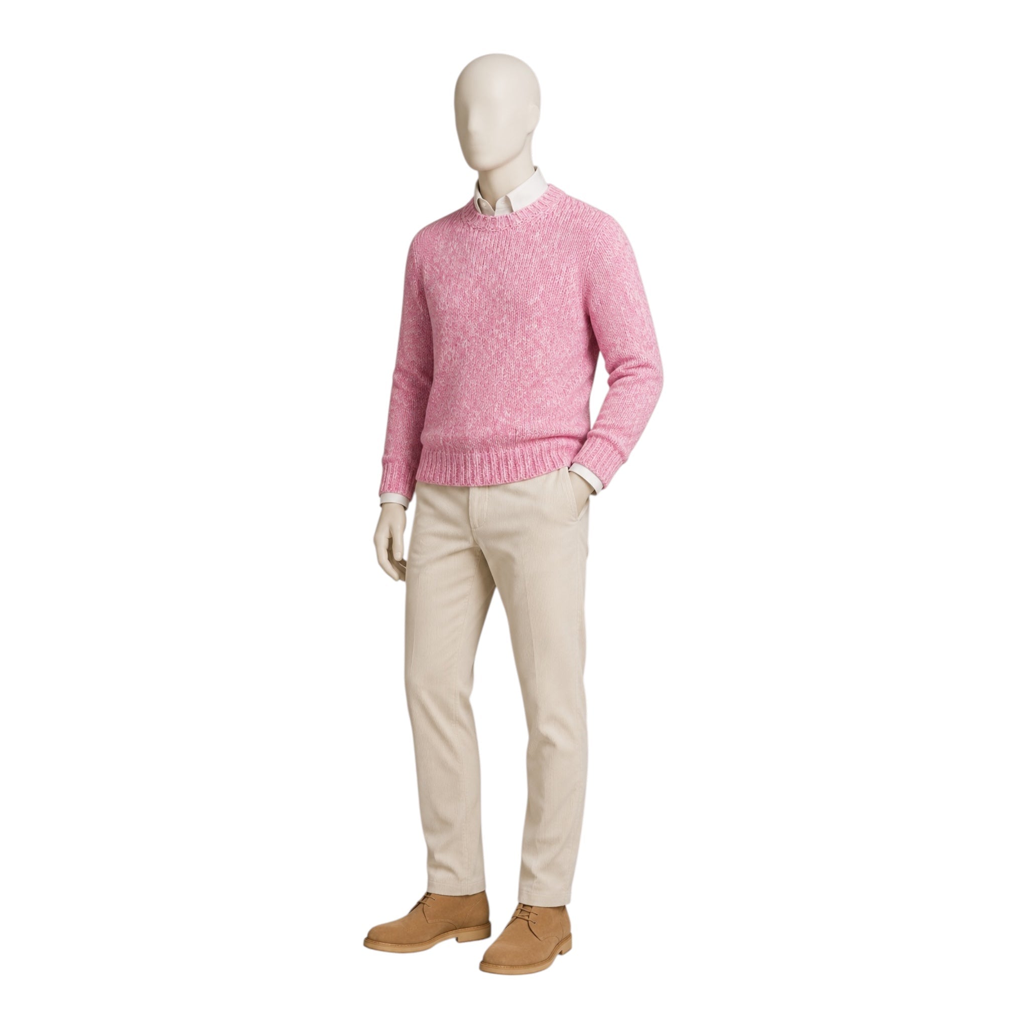 Pure Cashmere Cable Knit Melange Crewneck Sweater in Pink Lavender SWEATERS50 EU