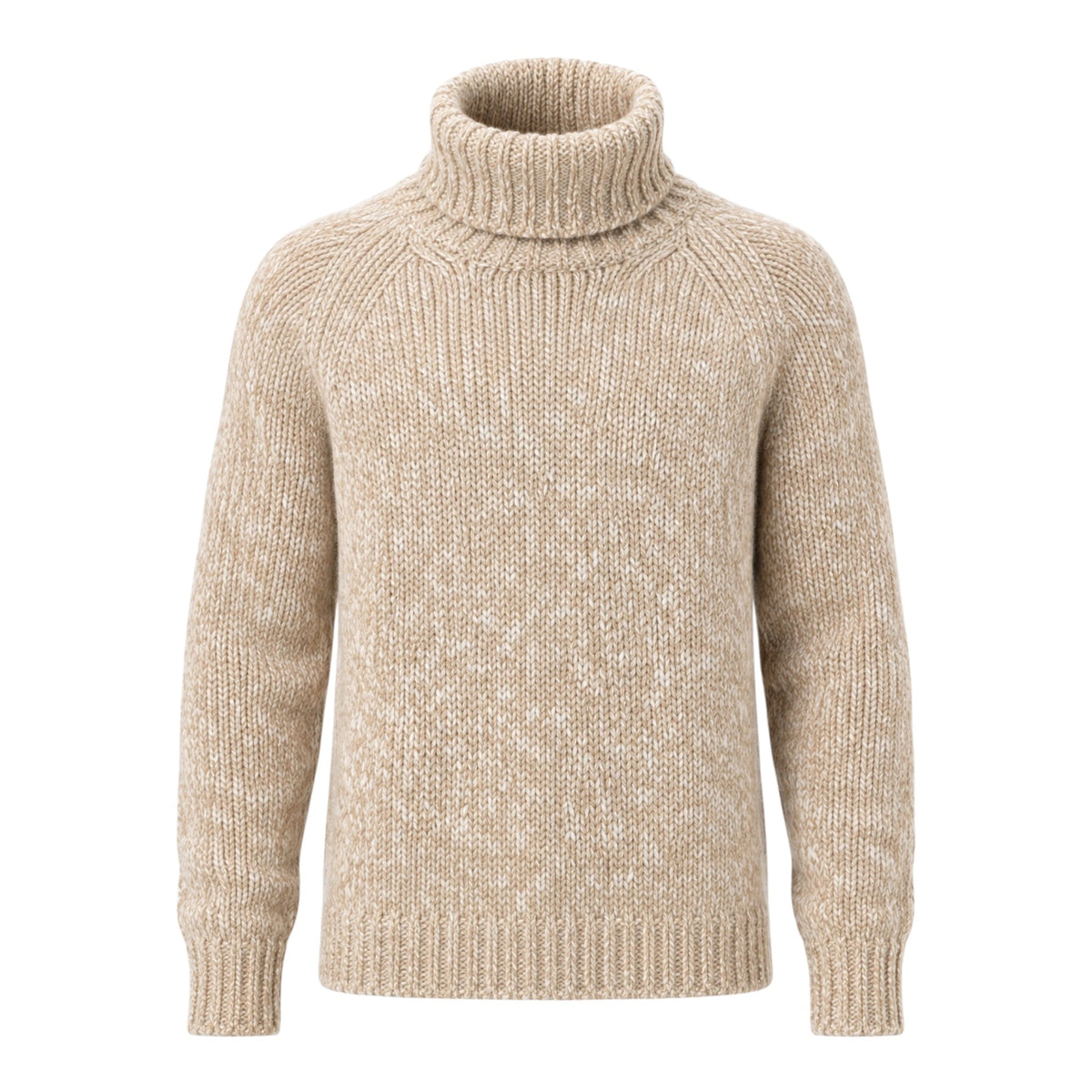 Pure Cashmere Cable Knit Melange Turtle Neck Sweater in Sand SWEATERS50 EU