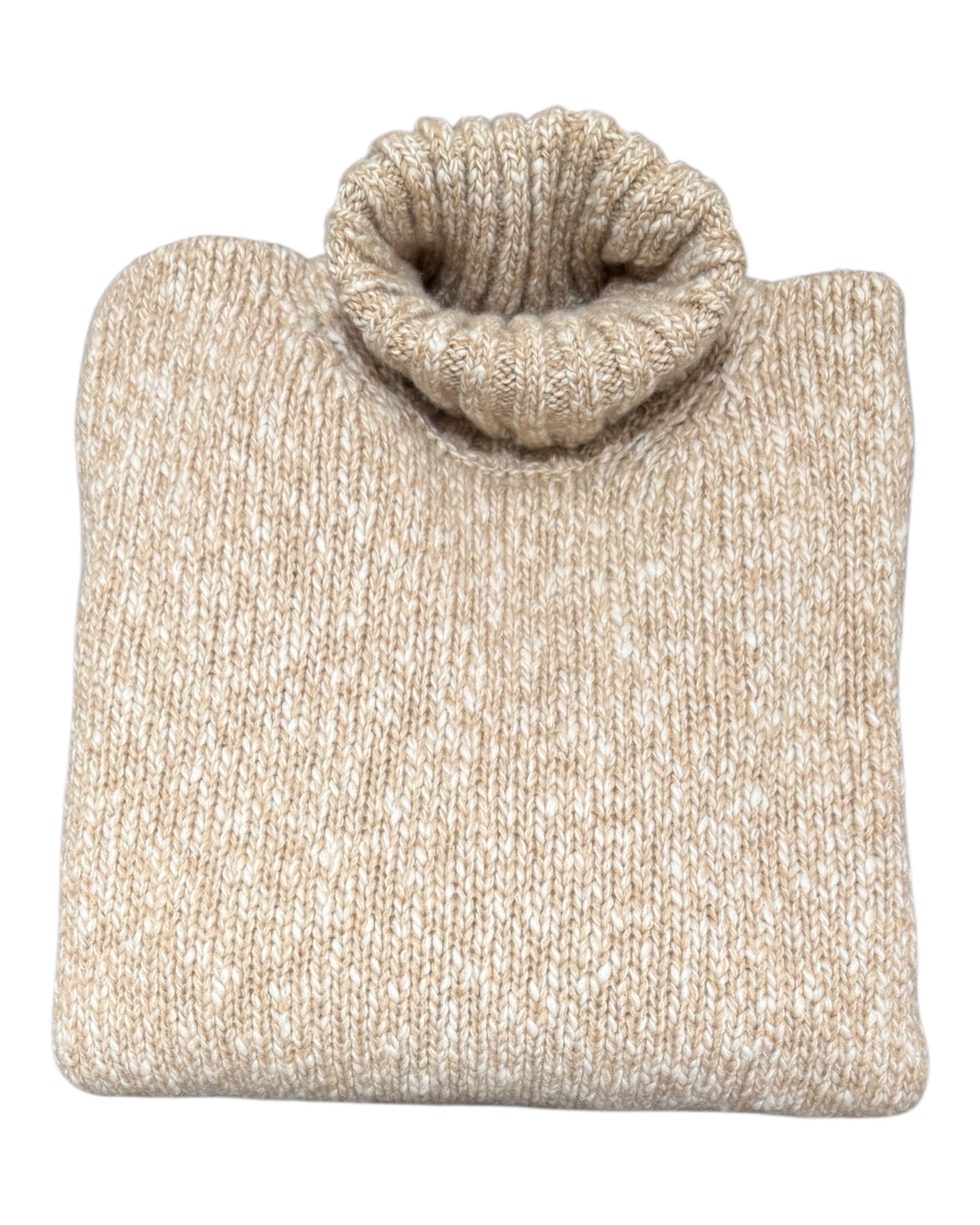 Pure Cashmere Cable Knit Melange Turtle Neck Sweater in Sand SWEATERS50 EU