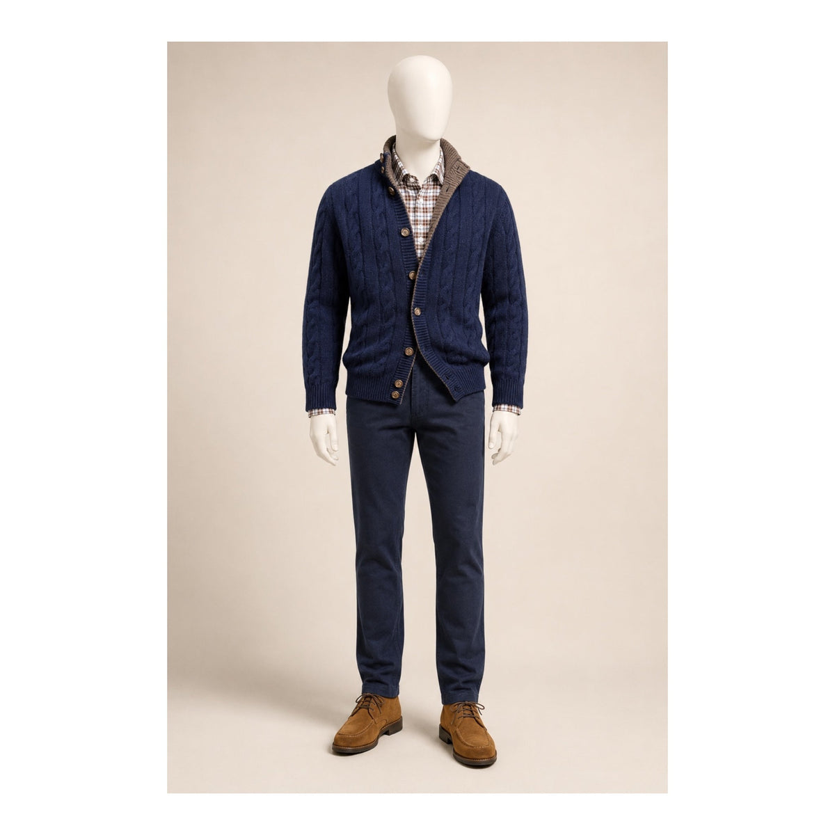 Pure Cashmere Cable Knit Navy Cardigan with Horn Buttons SWEATERS50 EU