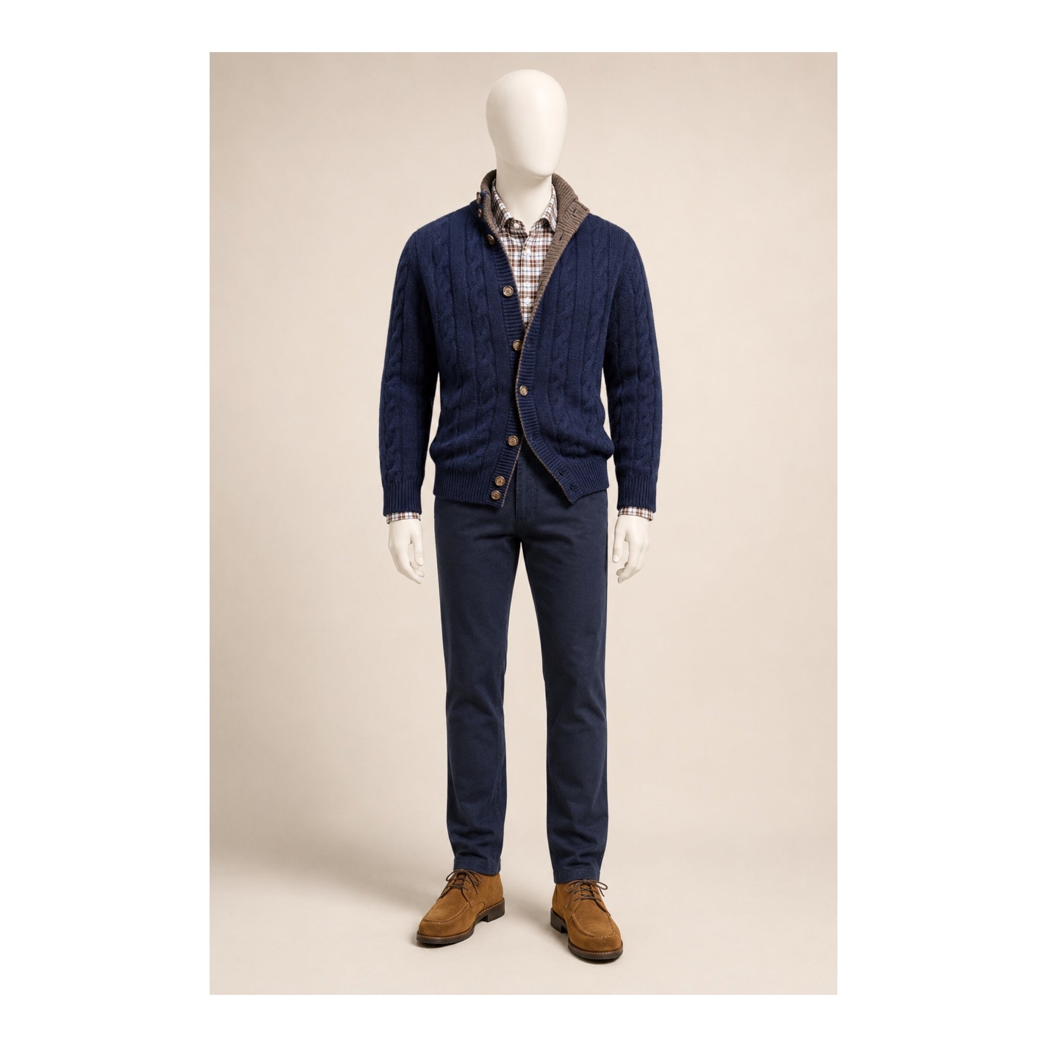 Pure Cashmere Cable Knit Navy Cardigan with Horn Buttons SWEATERS50 EU