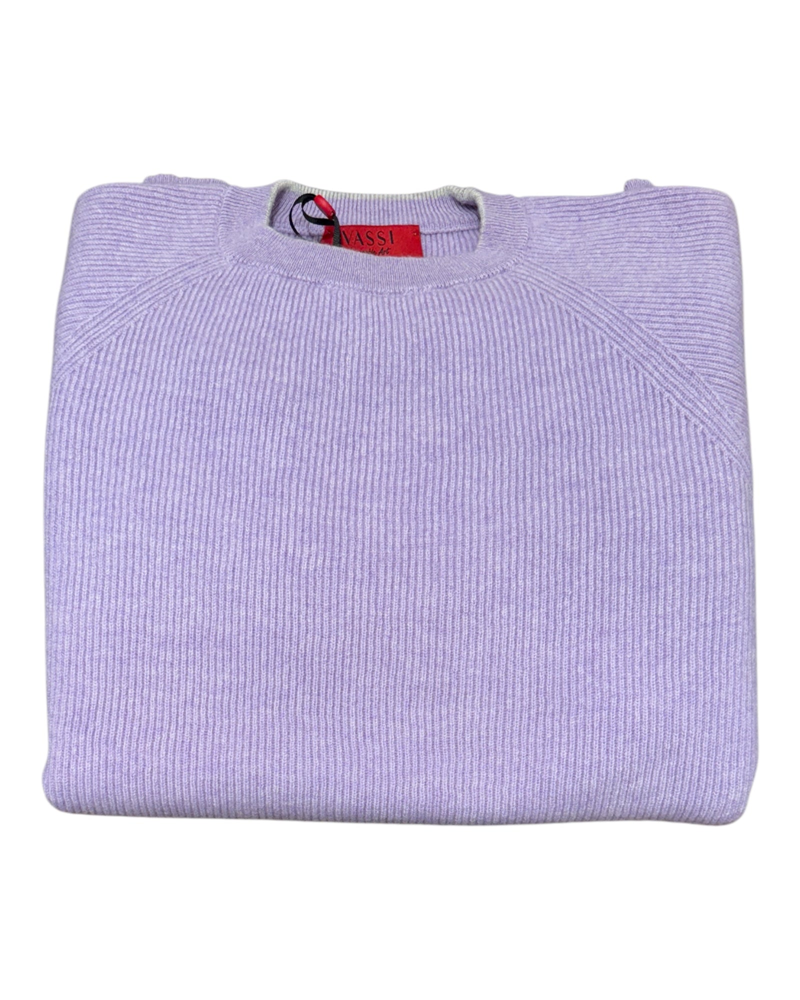 Pure Cashmere English Rib Sweater with Contrast Trimming - Lavender/Nuage SWEATERS50 EU