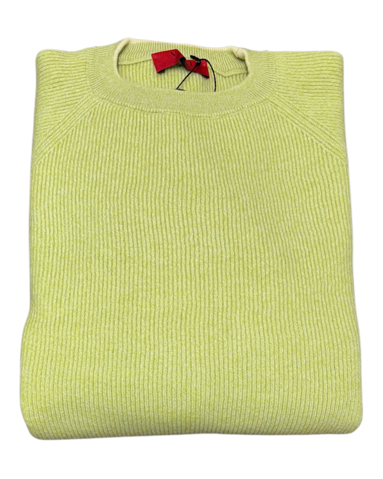 Pure Cashmere English Rib Sweater with Contrast Trimming - Lime Yellow SWEATERS50 EU