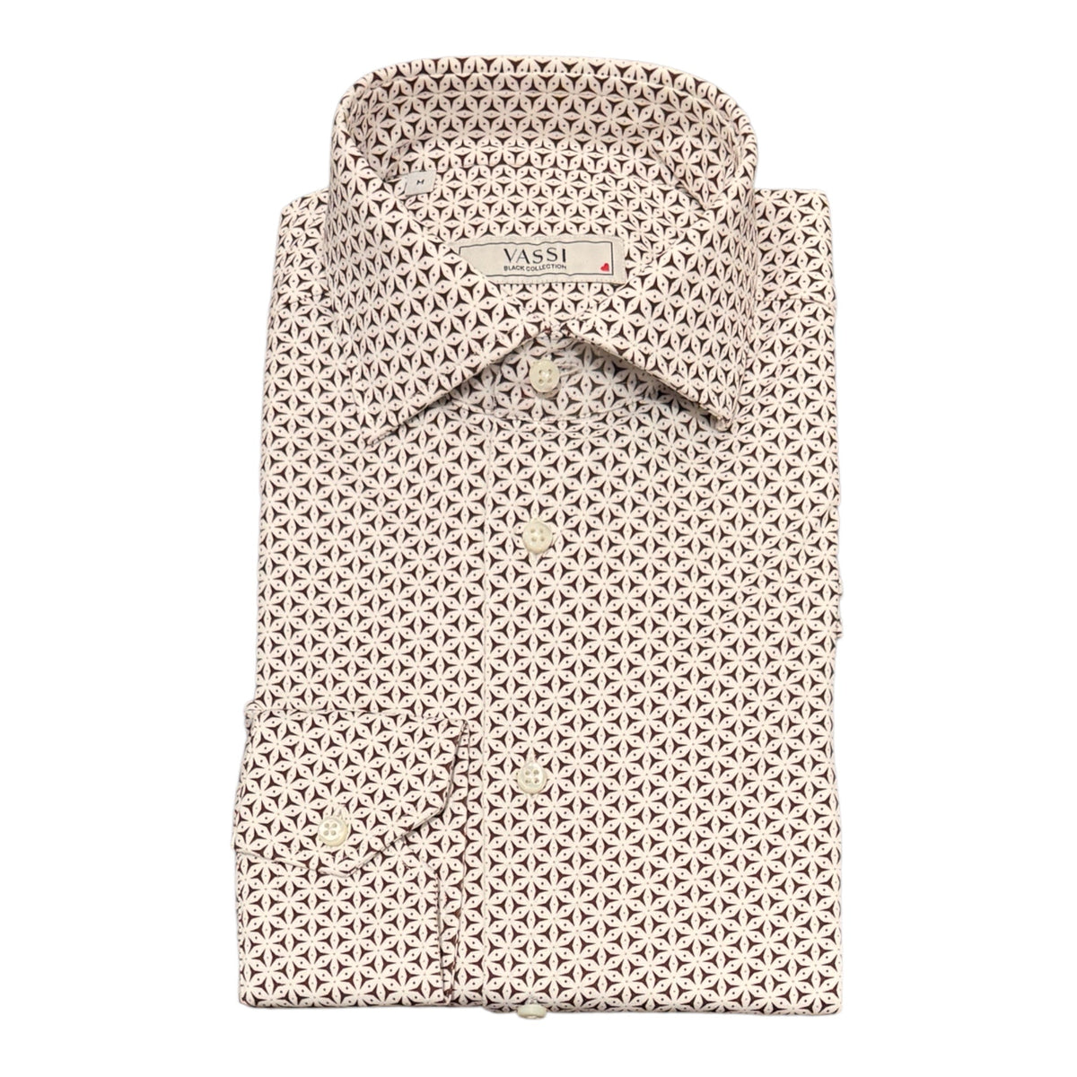 Pure Cotton Jersey Shirt in Quatrefoil Design - Brown SPORT SHIRTSS