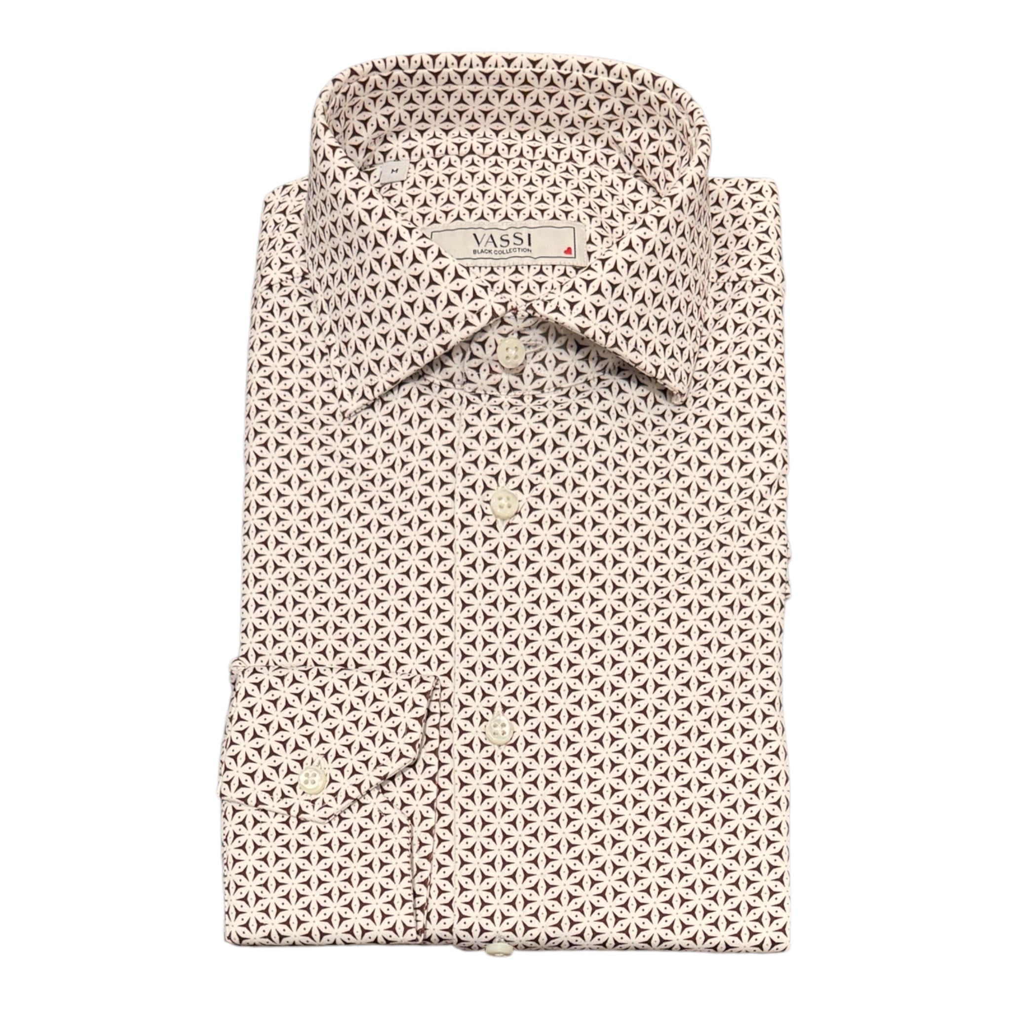 Pure Cotton Jersey Shirt in Quatrefoil Design - Brown SPORT SHIRTSS