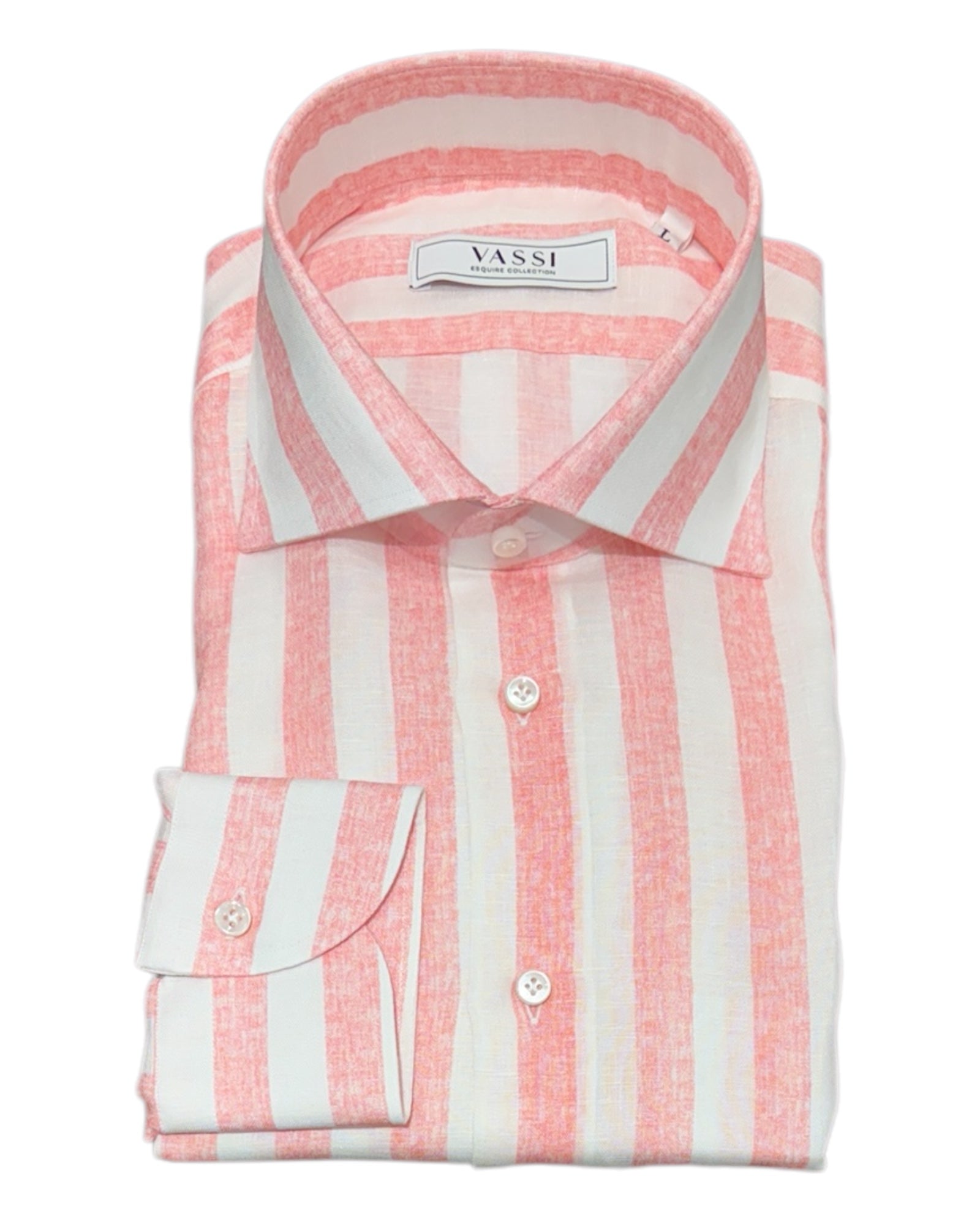 Pure linen, Bold Striped Sport Shirt. White/Pink SPORT SHIRTSM