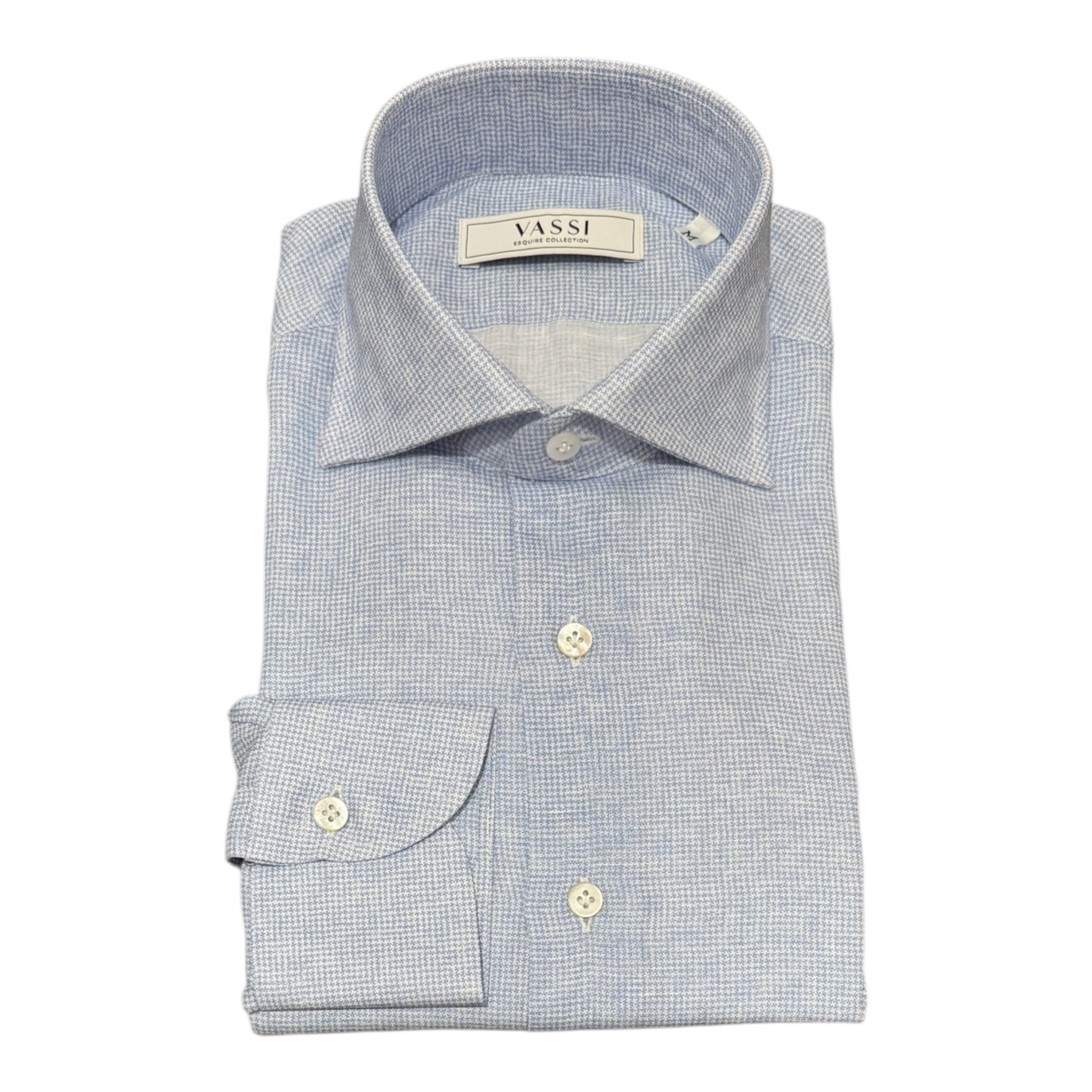 Pure Linen Houndstooth Shirt - Blue SPORT SHIRTSS
