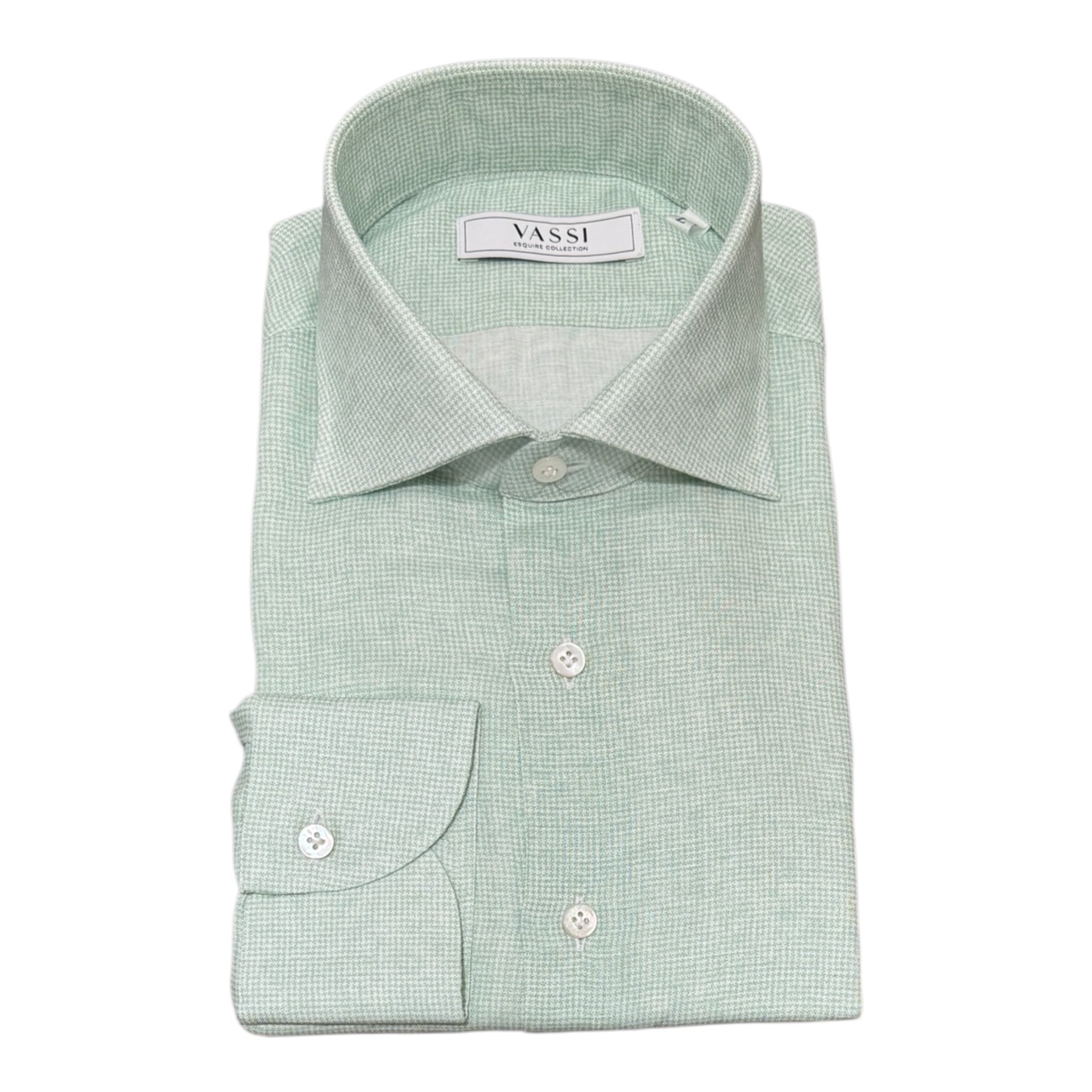 Pure Linen Houndstooth Shirt - Green SPORT SHIRTSS