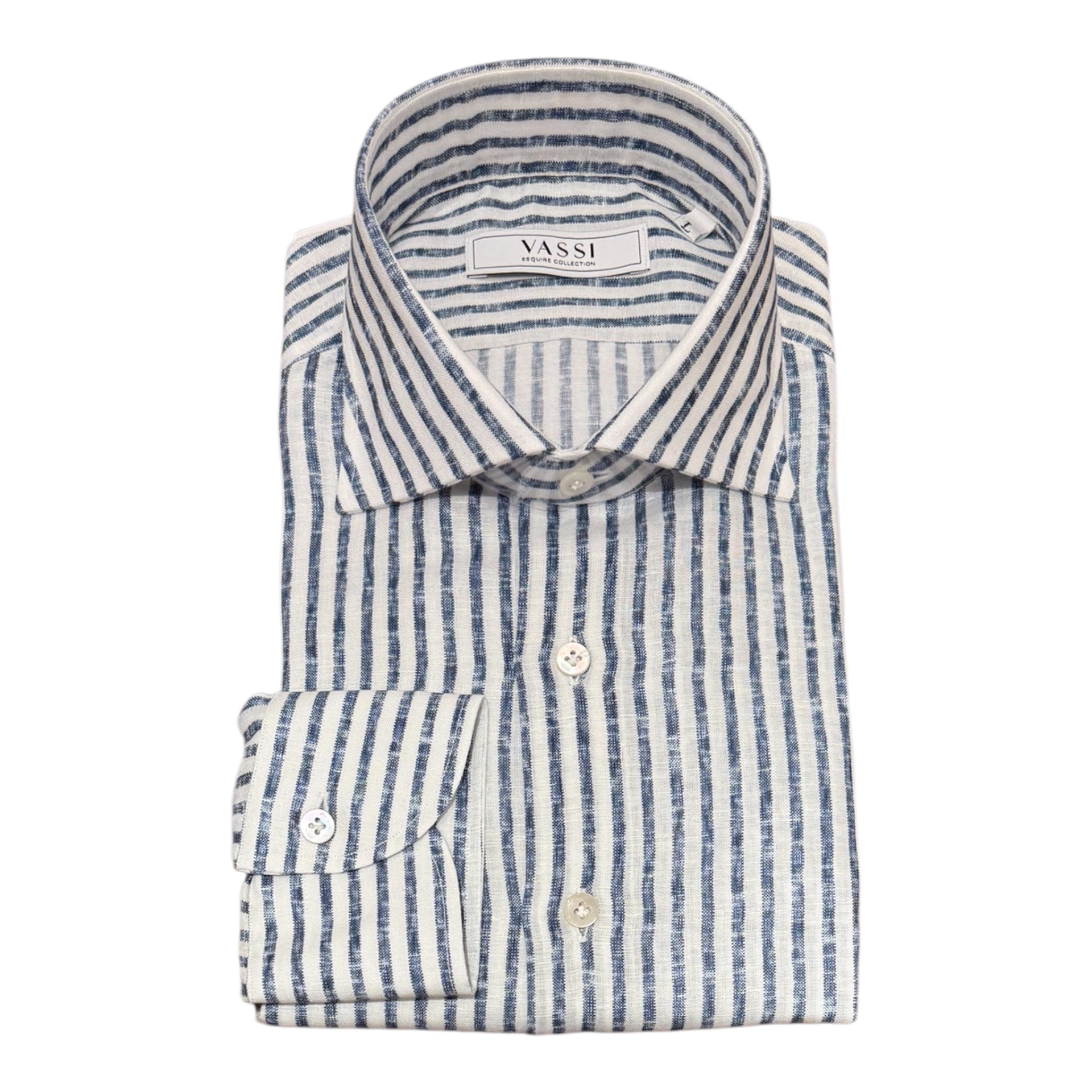 Pure Linen Splash Yarn - Blue Stripe SPORT SHIRTSM