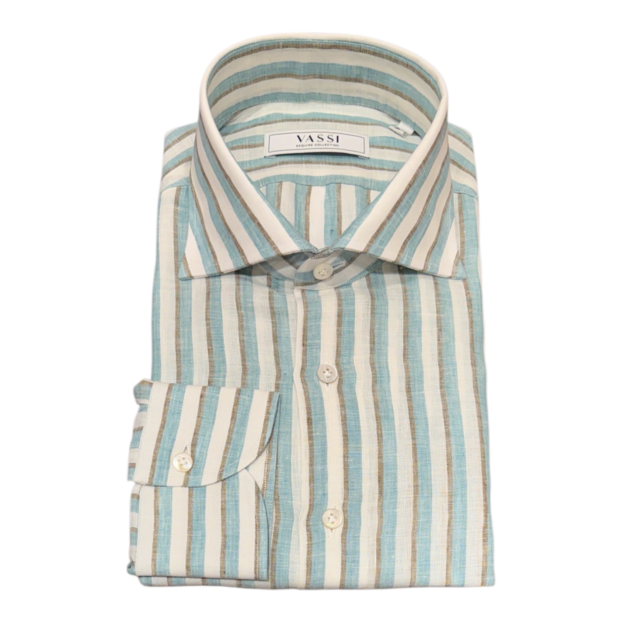 Pure Linen Strip Shirt - Teal/Sand SPORT SHIRTSM