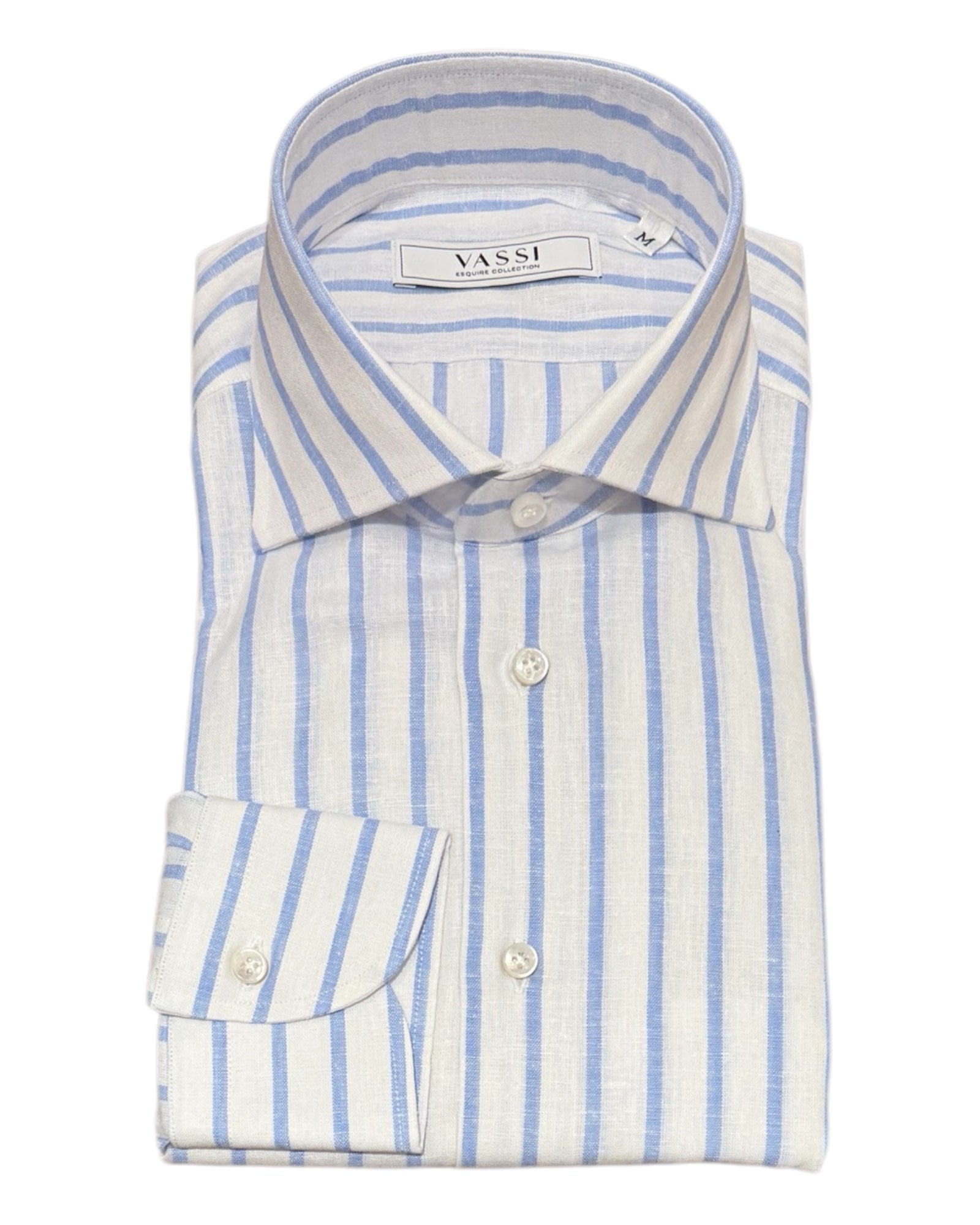 Pure linen, Striped Sport Shirt. White/Blue SPORT SHIRTSM