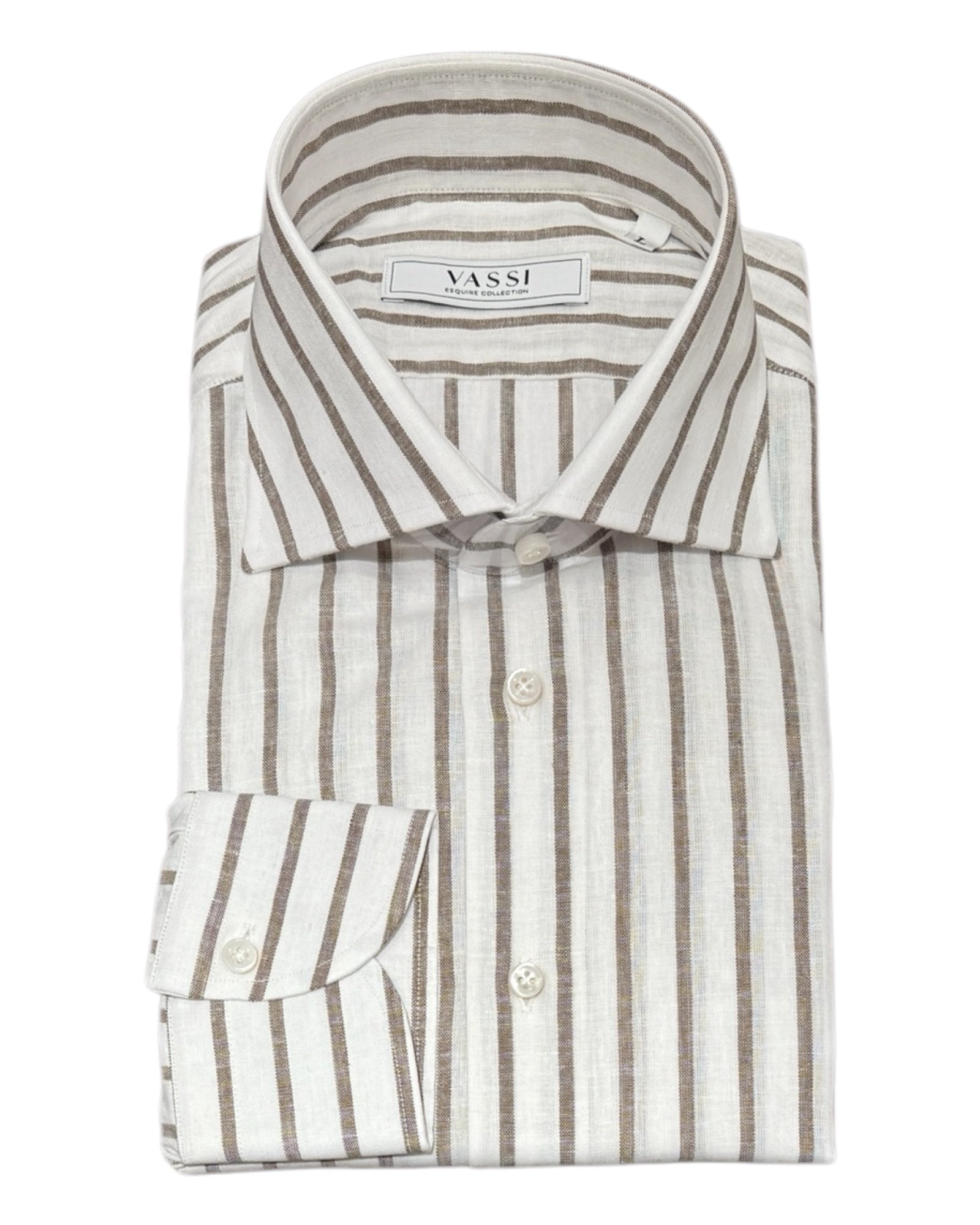 Pure linen, Striped Sport Shirt. White/Brown SPORT SHIRTSM
