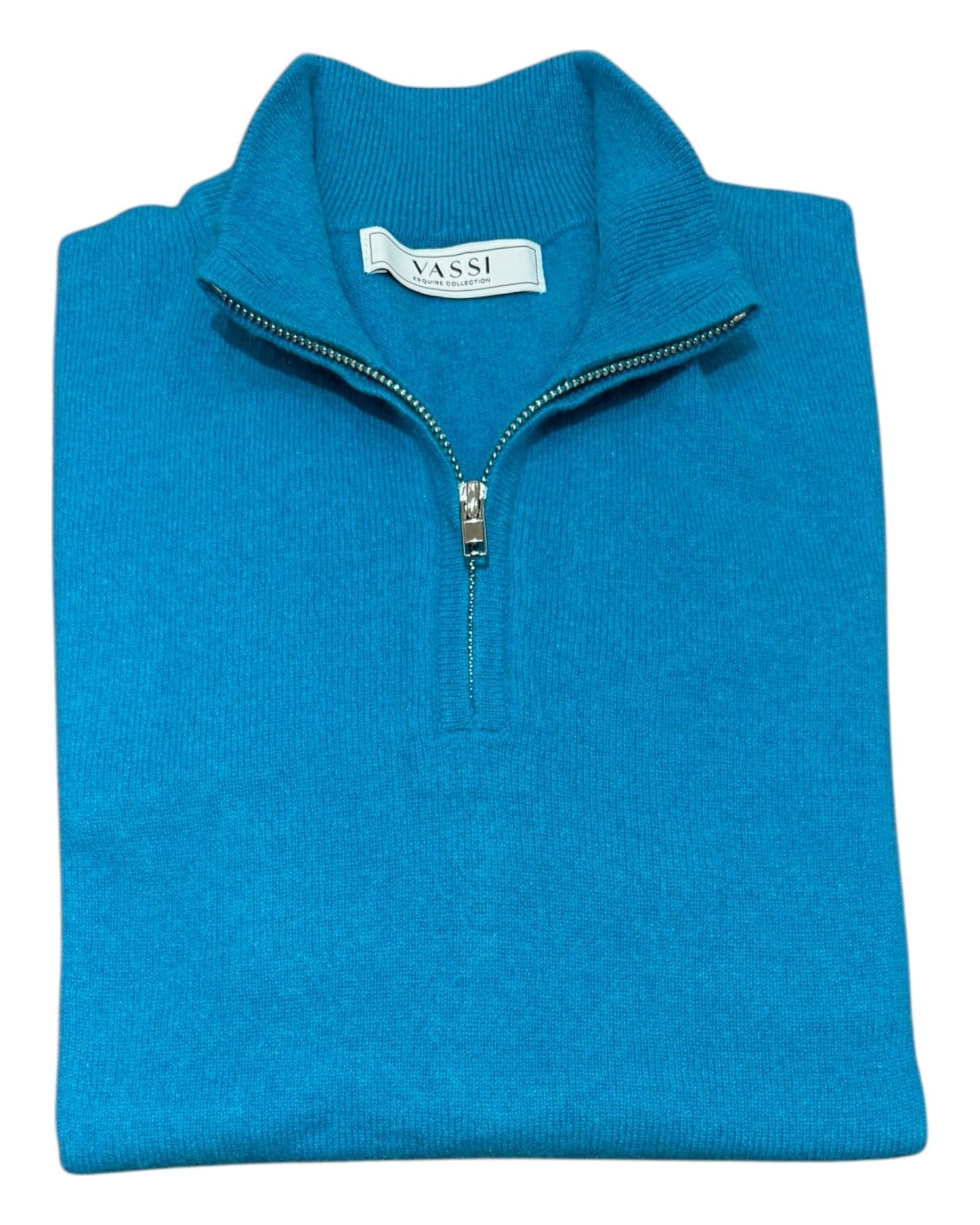 Quarter Zip Pure Cashmere Sweater - Blue Lagoon SWEATERSM