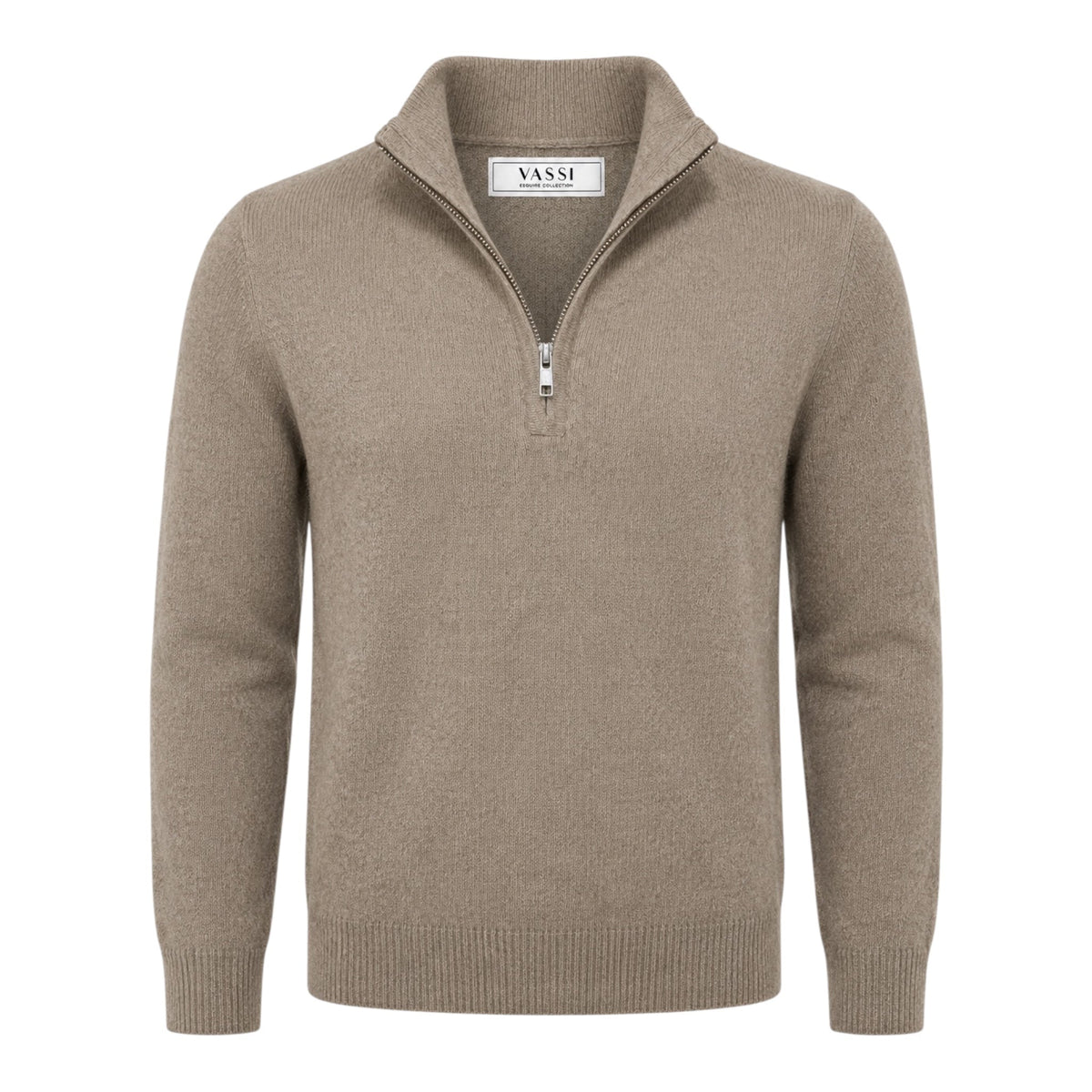 Quarter Zip Pure Cashmere Sweater - Light Brown SWEATERSM