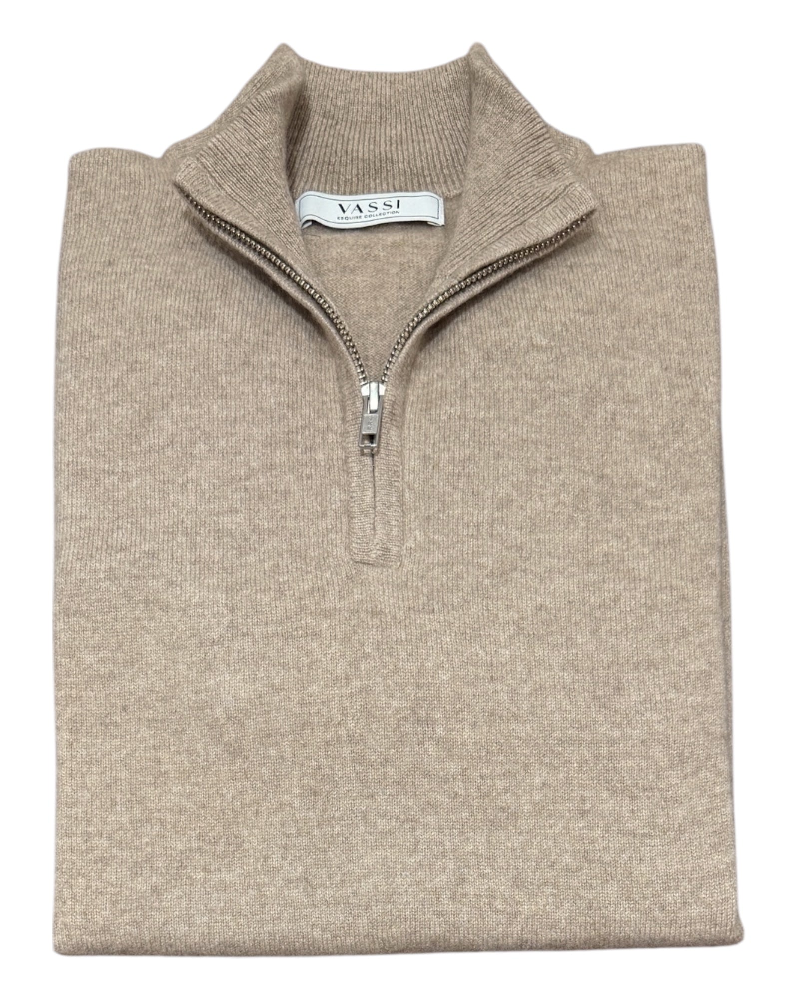 Quarter Zip Pure Cashmere Sweater - Light Brown SWEATERSM