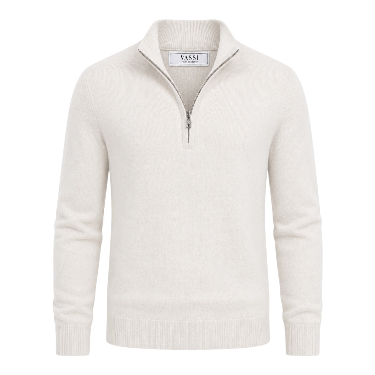 Quarter Zip Pure Cashmere Sweater - Winter White SWEATERSM