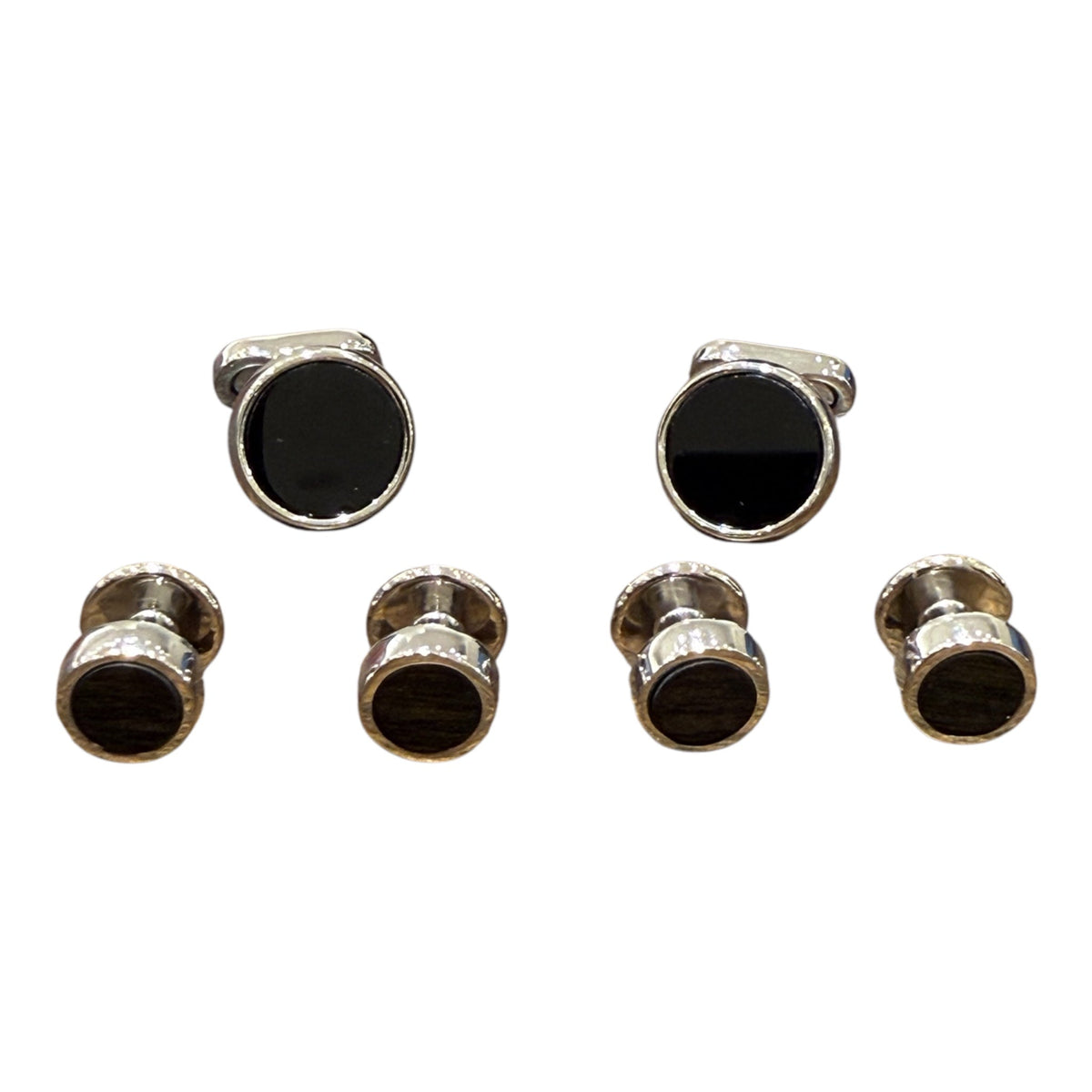 Round Cufflinks & Stud Set - Black Onyx Cufflinks