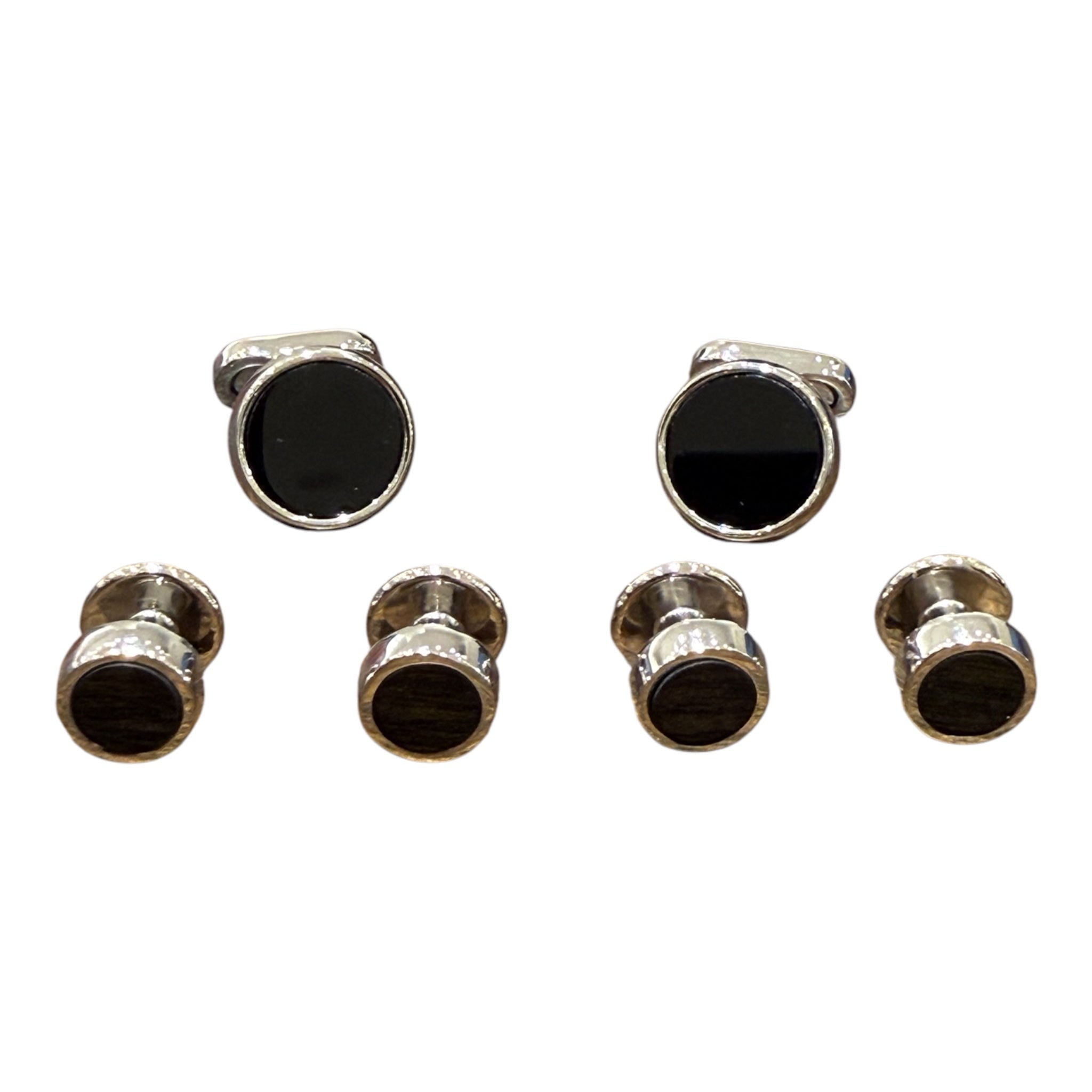 Round Cufflinks &amp; Stud Set - Black Onyx Cufflinks