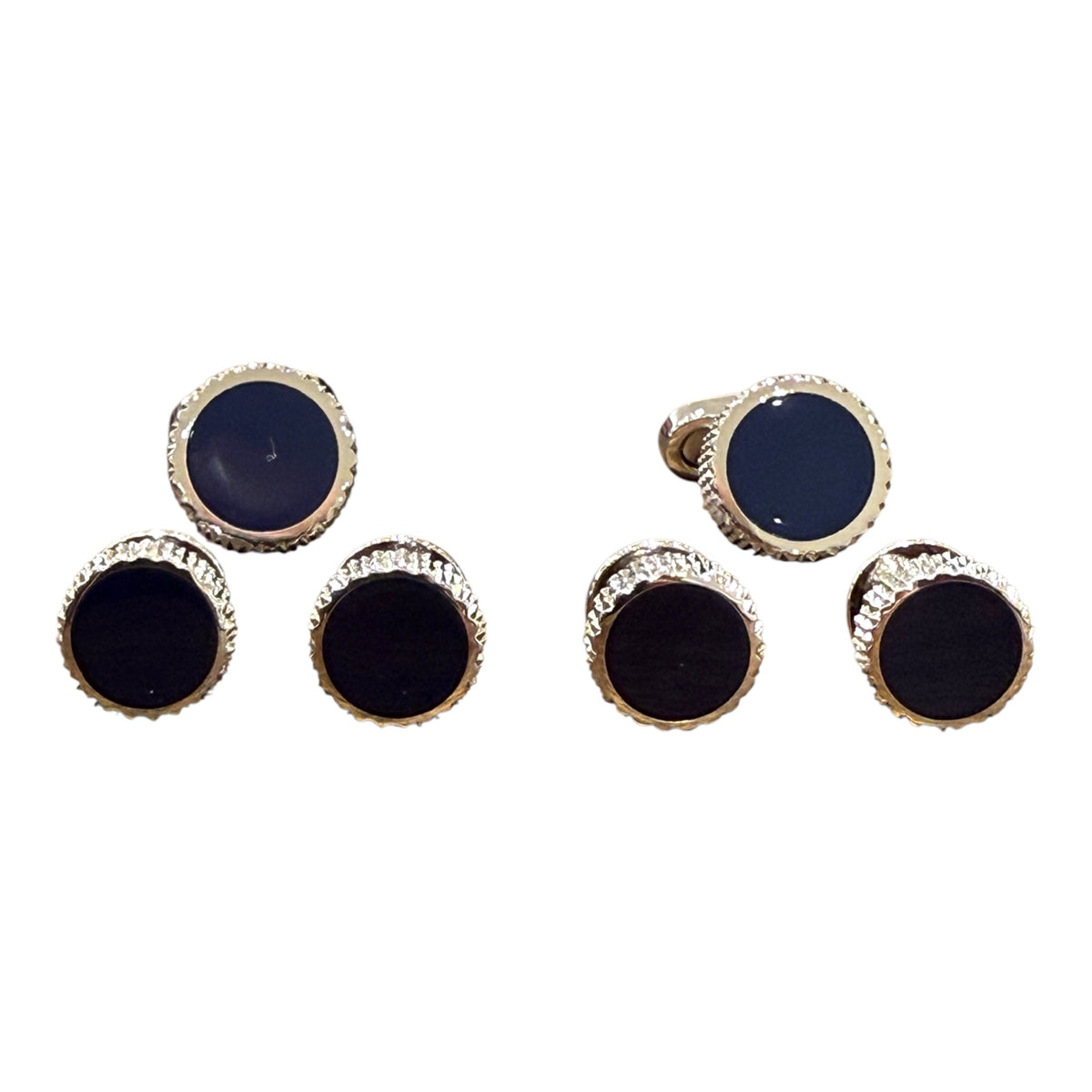 Round Cufflinks & Stud Set - Blue Enamel Cufflinks