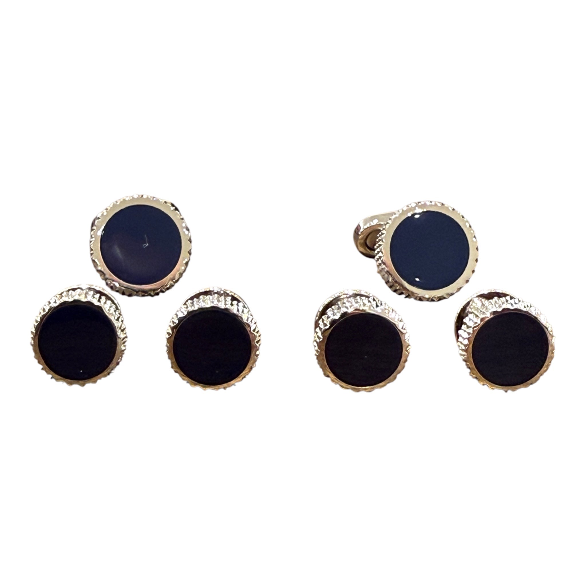 Round Cufflinks &amp; Stud Set - Blue Enamel Cufflinks