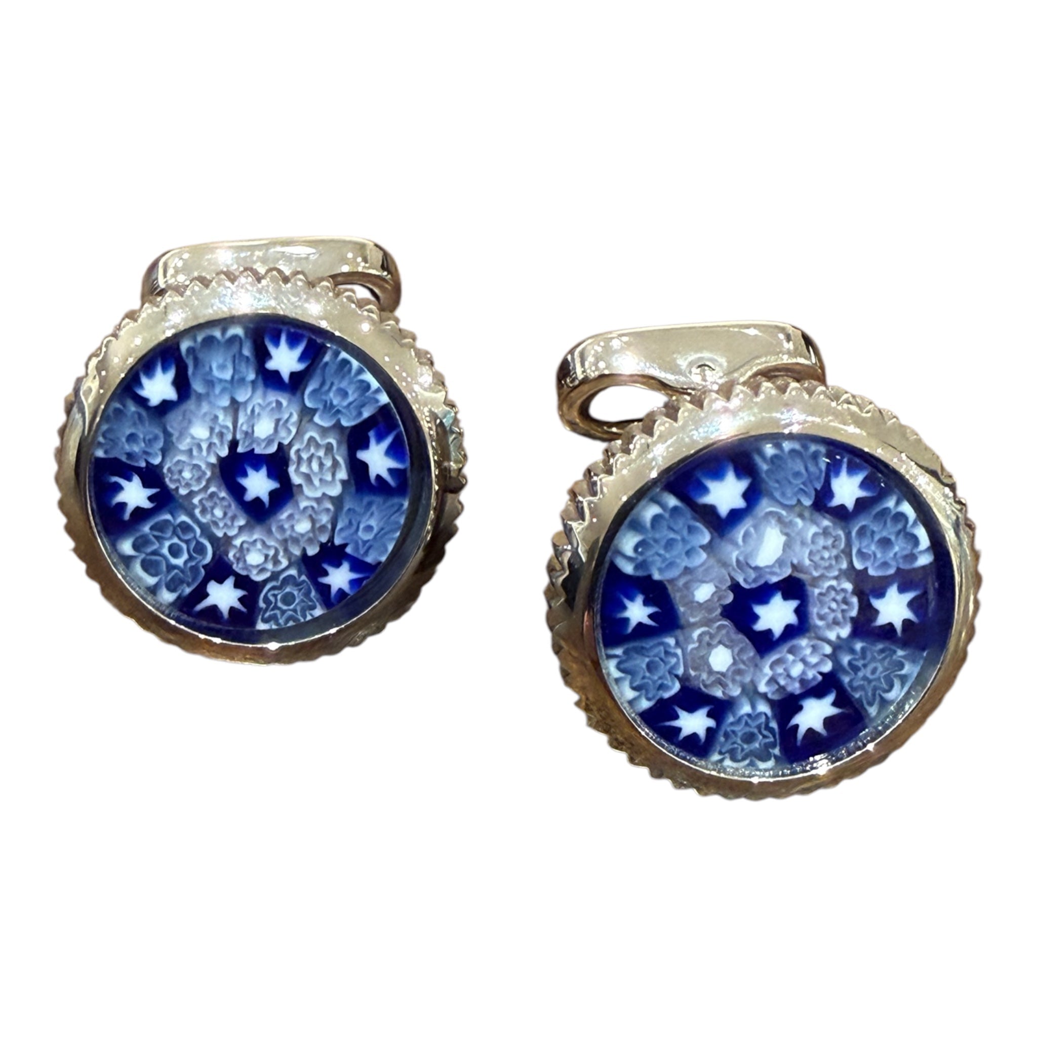 Round Murano Glass Cufflink - Blue/ White Cufflinks