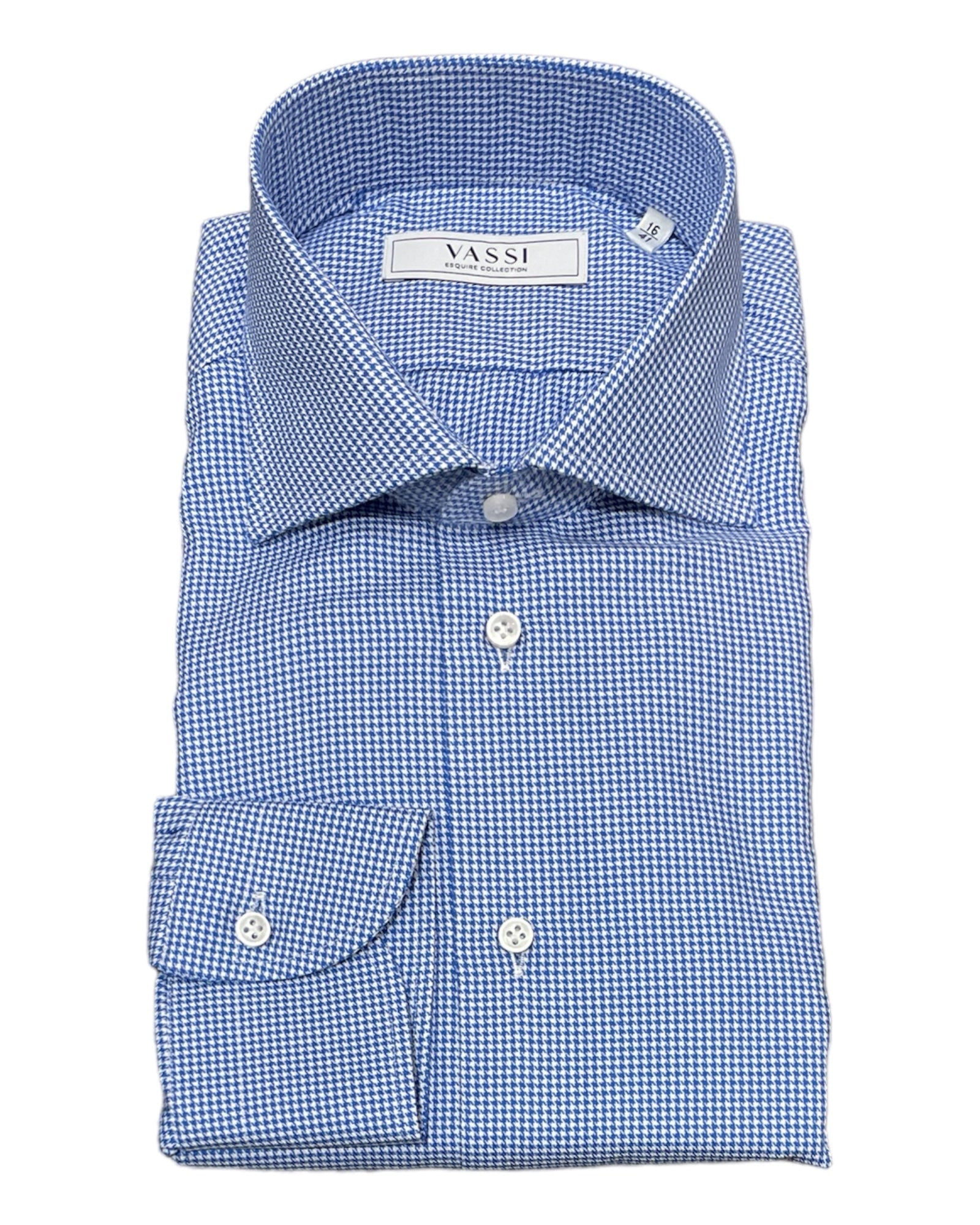 Royal Blue Houndstooth Dress Shirt - Thomas Mason Super Twill DRESS SHIRTS38 EU
