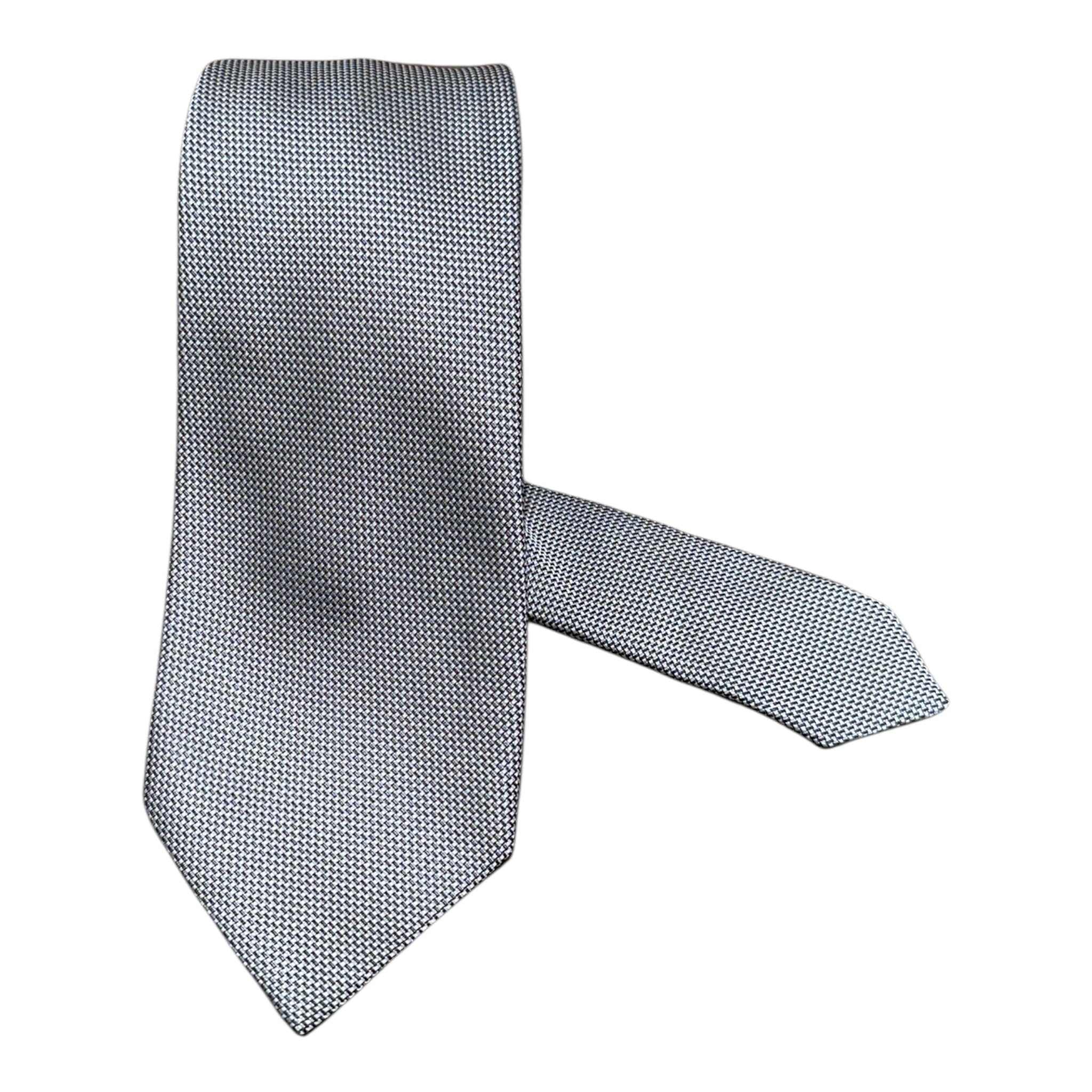Saddle Stitch Seven Fold Silk Tie - Silver TIES