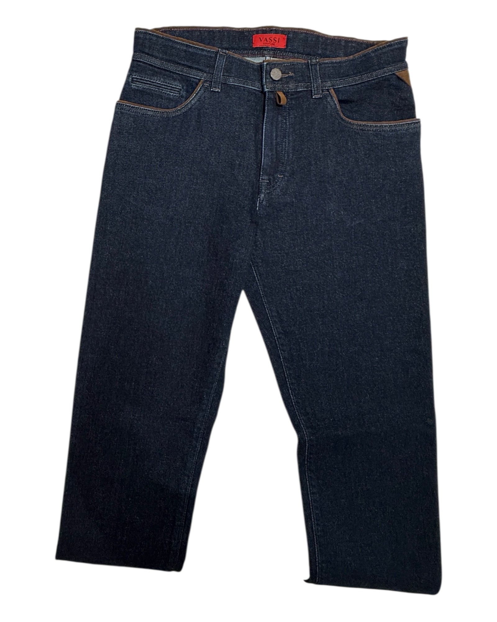 Stretch Cashmere & Cotton Jeans w/Suede Trim - Dark Blue CASUAL PANTS46 EU