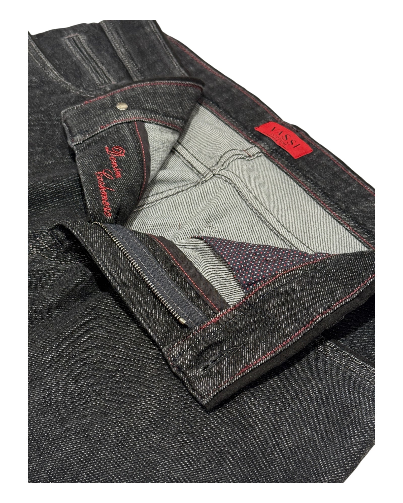 Stretch Cashmere & Cotton Jeans w/Suede Trim - Grey CASUAL PANTS48 EU