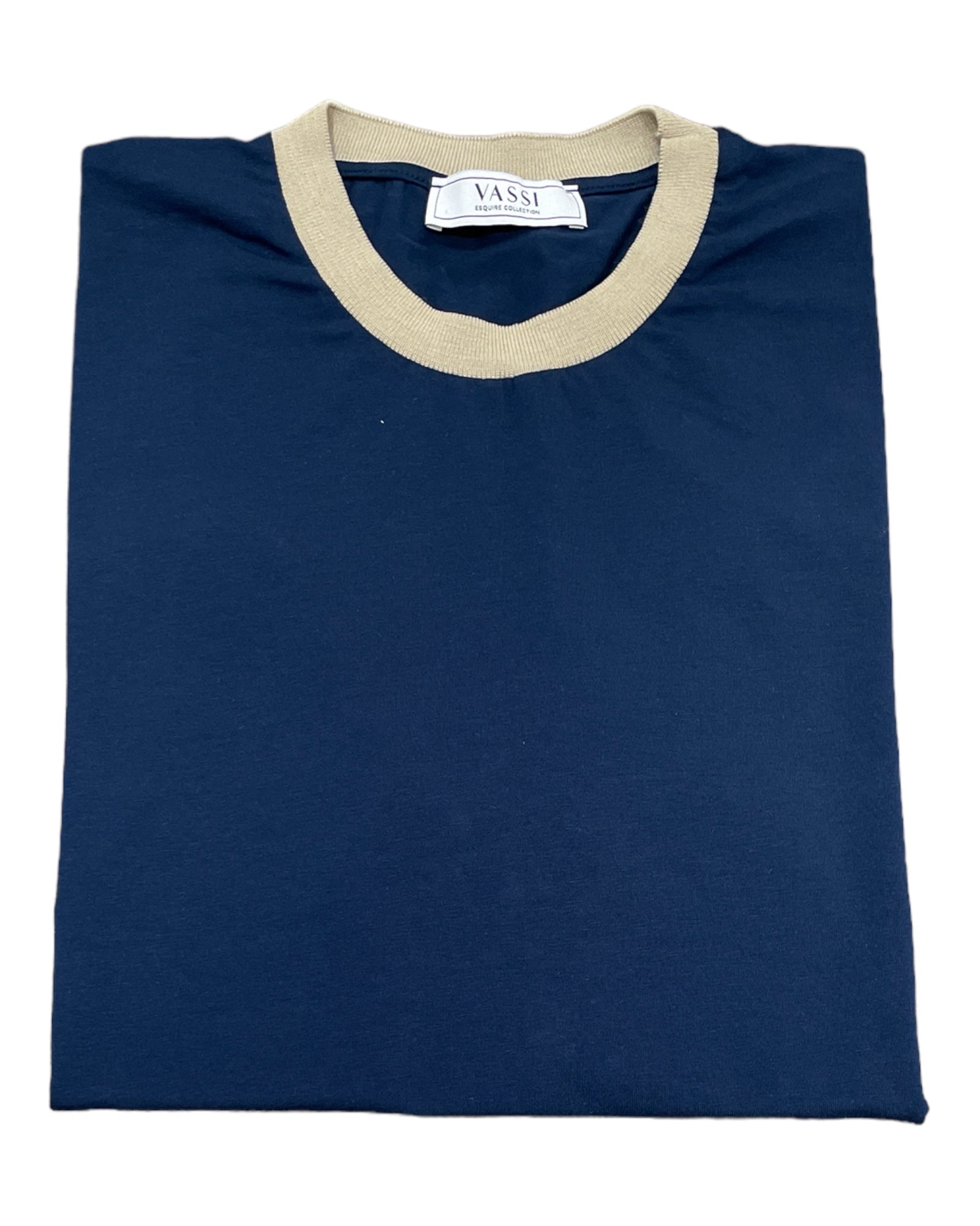 Stretch Cotton Contrast Tipped Collar T-Shirt - Navy SWEATERSL