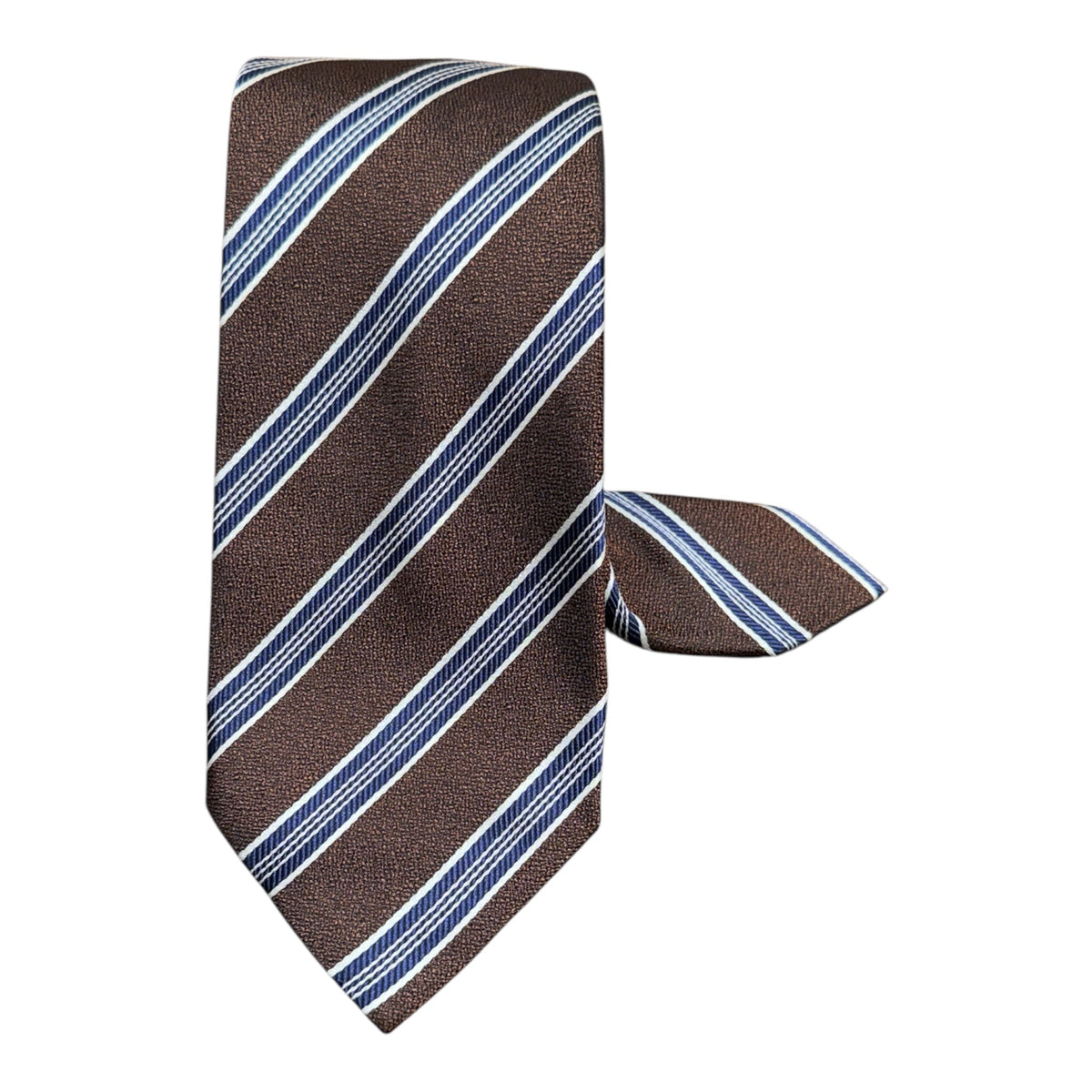 Stripe Seven Fold Silk Tie - Brown/Navy TIES