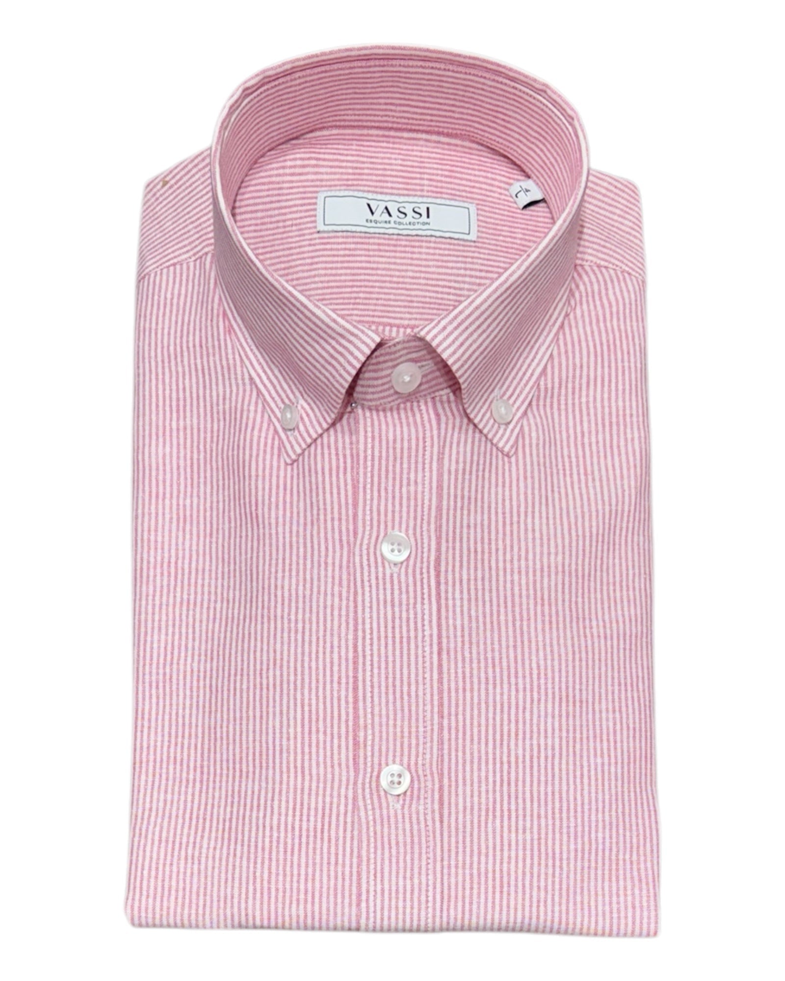Striped Linen &amp; Cotton Button down Sport Shirt - Pink/White SPORT SHIRTSM