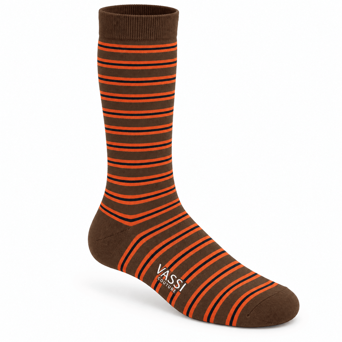 Striped Pattern Stretch Cotton Socks SocksBrown
