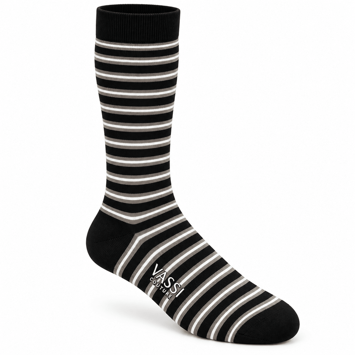 Striped Pattern Stretch Cotton Socks SocksBlack