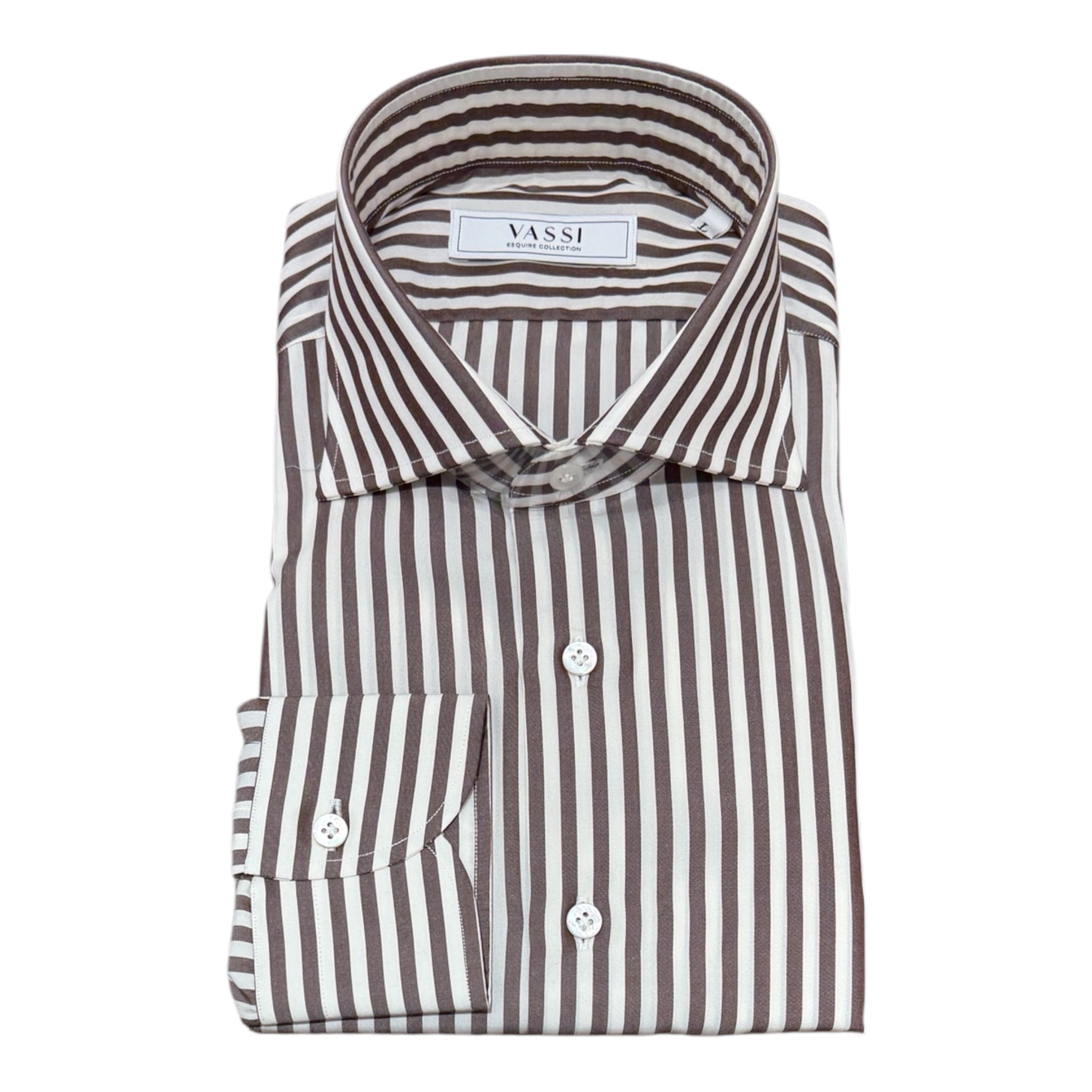 Striped Tencel Shirt in White & Brown SPORT SHIRTSM