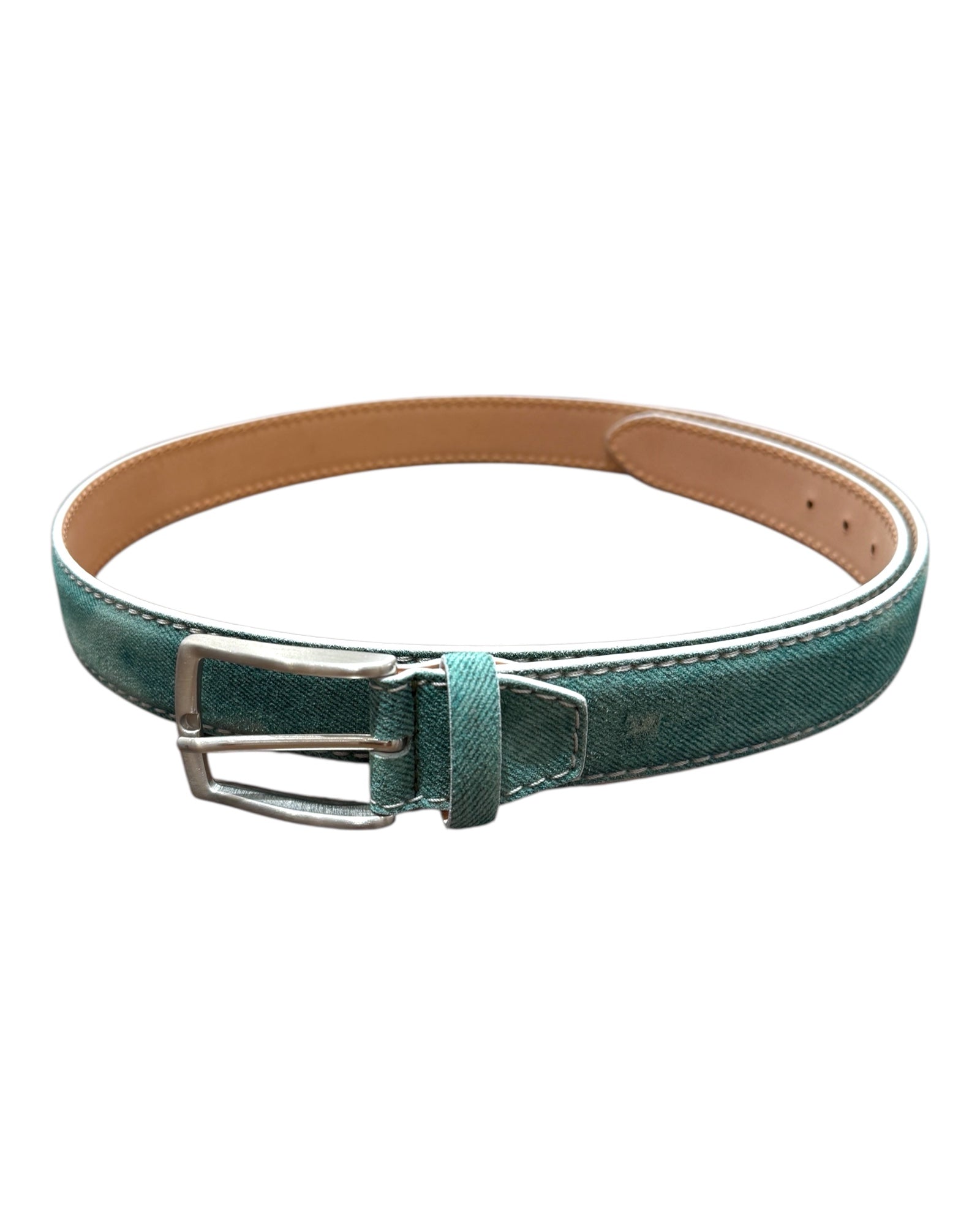 Suede Belt with Distressed Jeans Effect - Aquamarine BELTS44