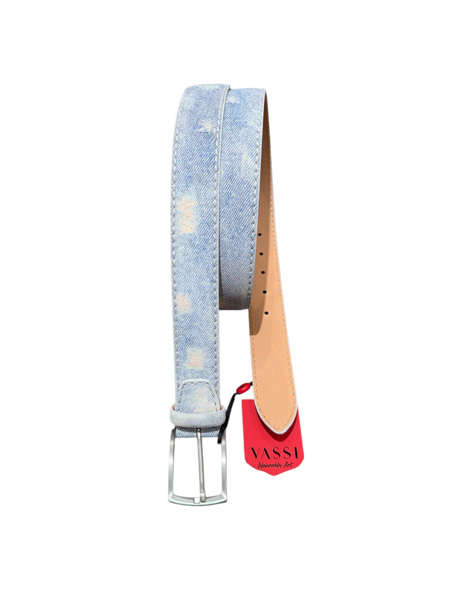 Suede Belt with Distressed Jeans Effect - Blue BELTS44