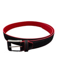 Suede Belt with Elephant Embossing & Hand Covered Buckle - Black/Red BELTS44