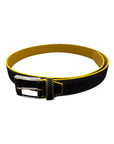 Suede Belt with Elephant Embossing & Hand Covered Buckle - Black/Yellow BELTS44