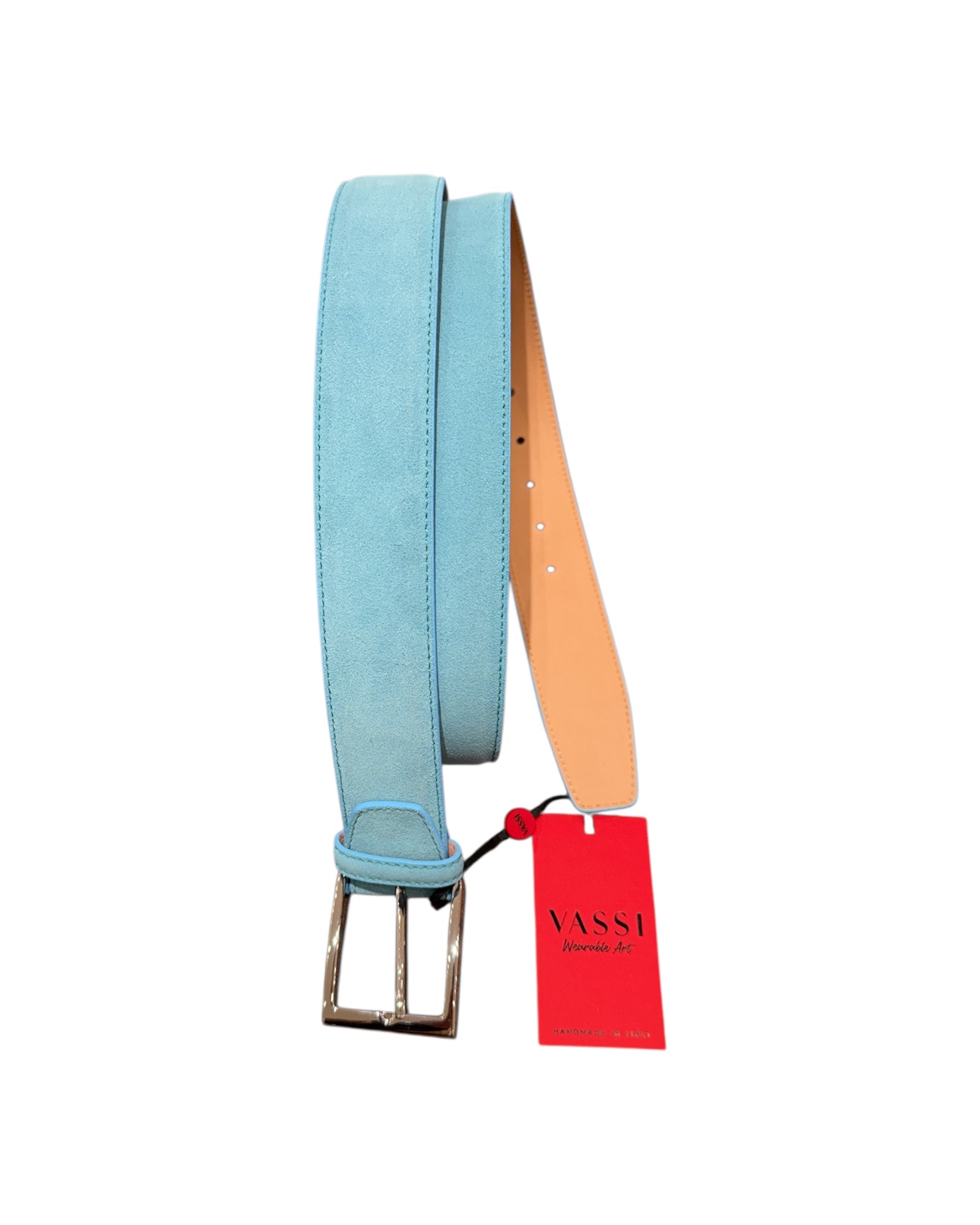 Suede Leather Belt, Tone - on - Tone Stitching, Nubuck Lining - Aqua BELTS44