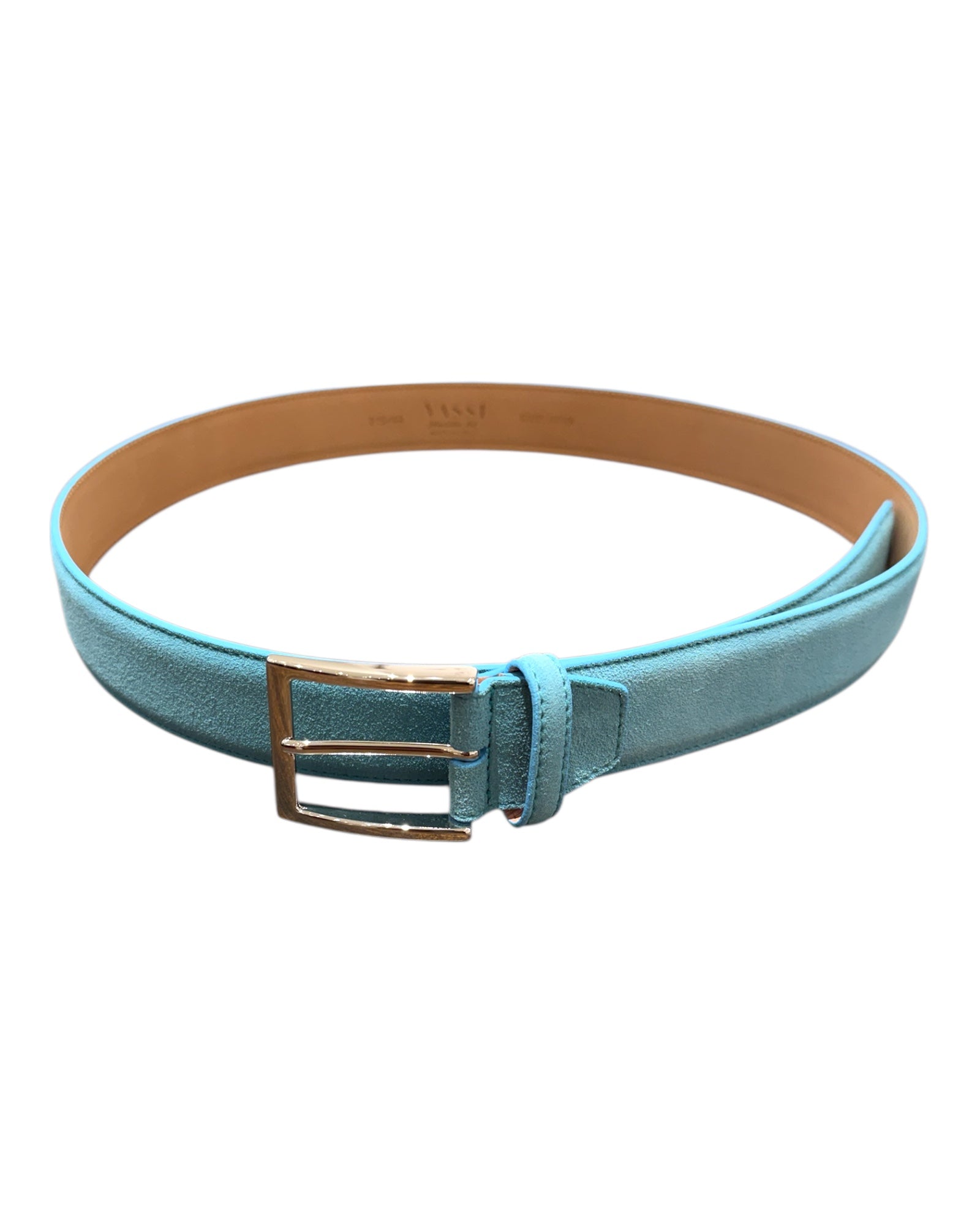 Suede Leather Belt, Tone - on - Tone Stitching, Nubuck Lining - Aqua BELTS44