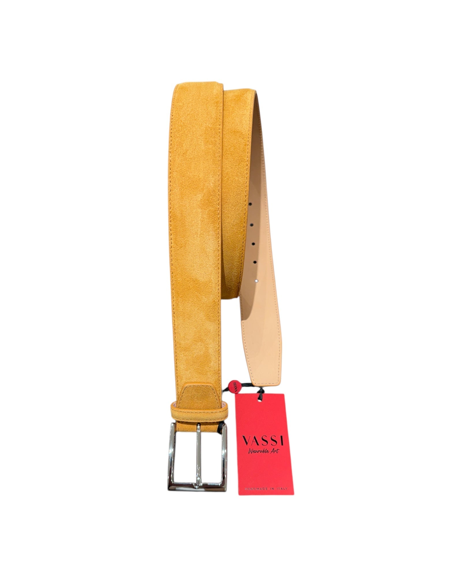 Suede Leather Belt, Tone - on - Tone Stitching, Nubuck Lining - Golden Yellow BELTS44