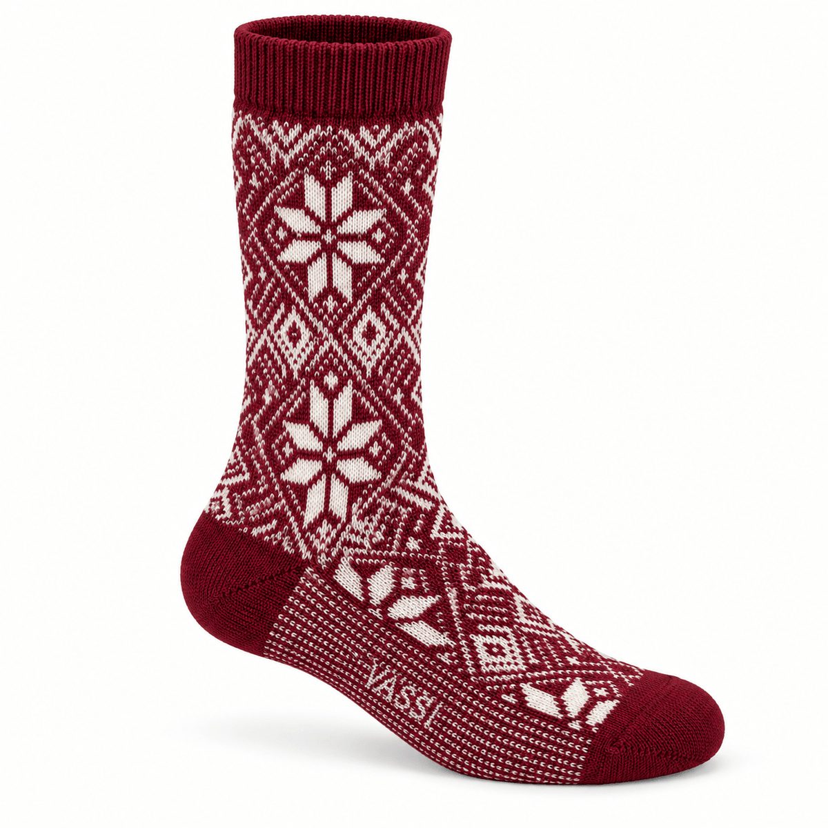 Traditional SnowFlake Wool Socks SocksBurgundy
