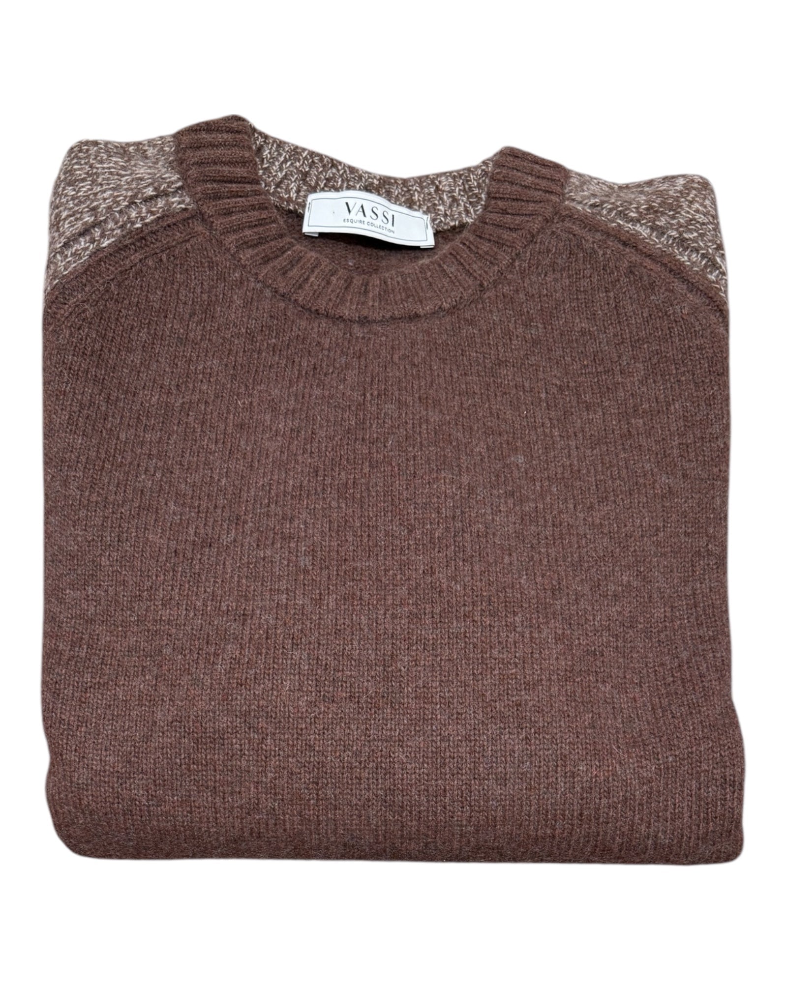 Two - Tone Wool Crewneck Sweater - Brown SWEATERSM